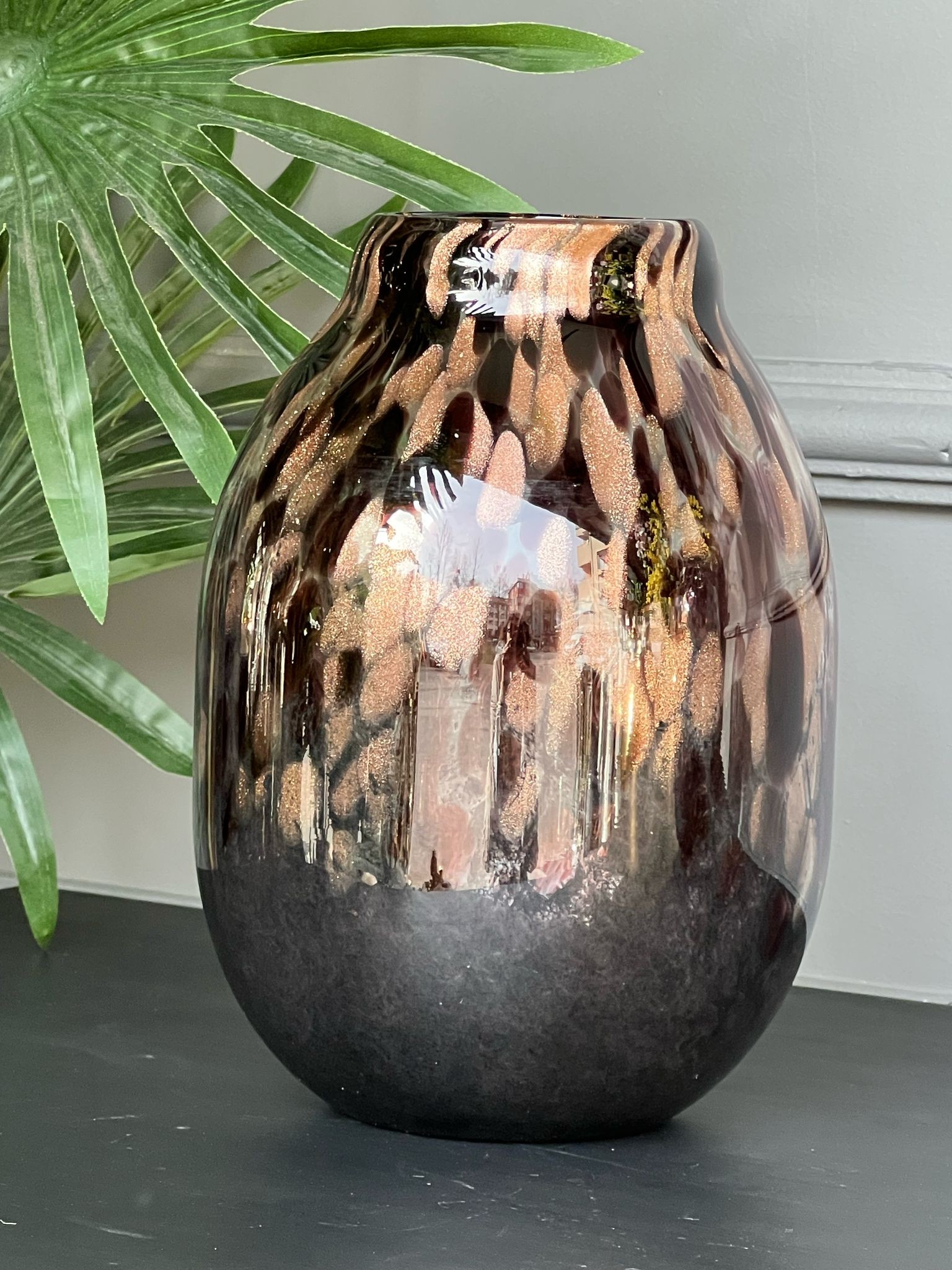 Cam Vazo Kahve Gold 28cm