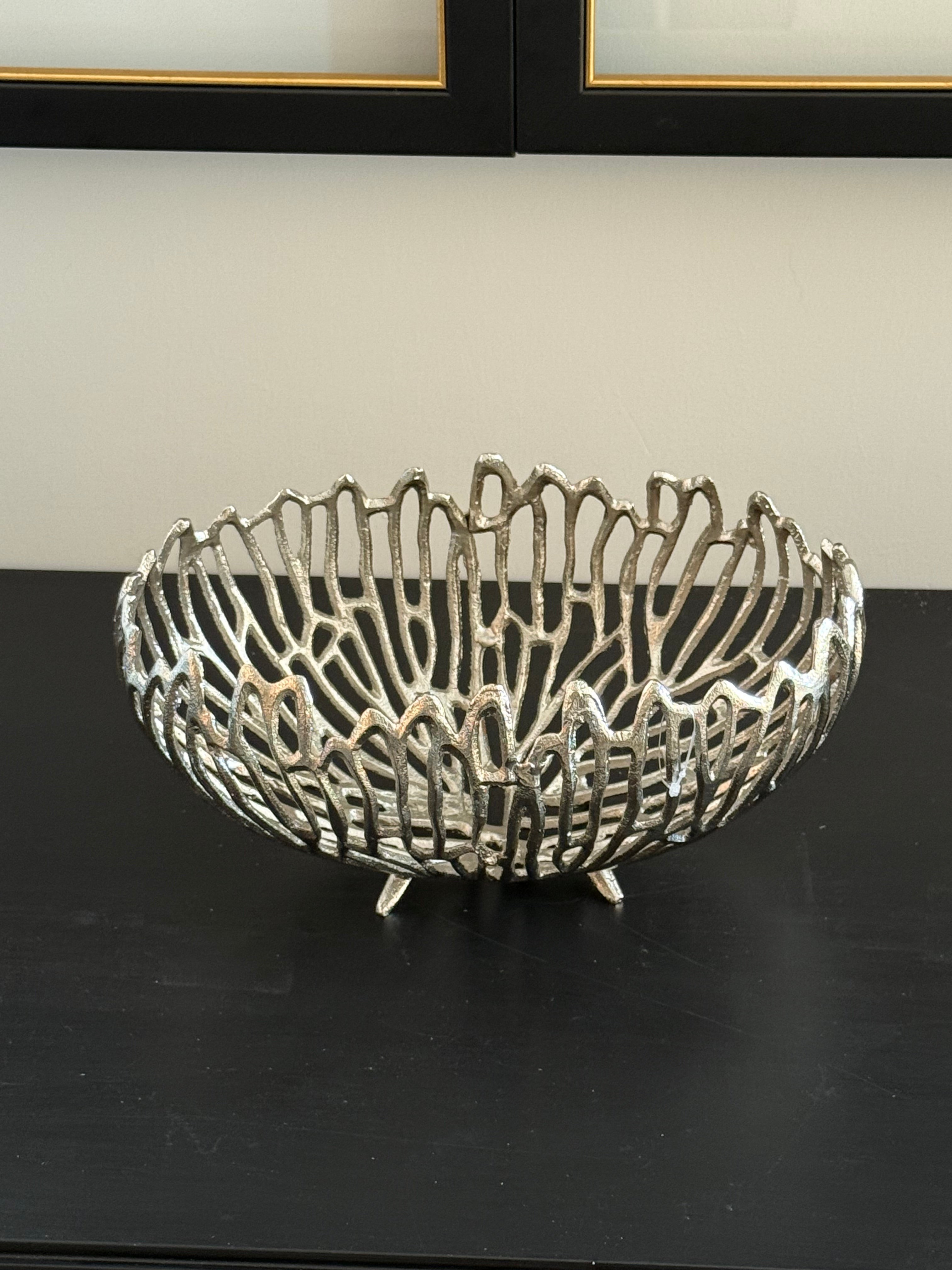 Döküm Kase Desenli  Oval Gümüş 28 cm