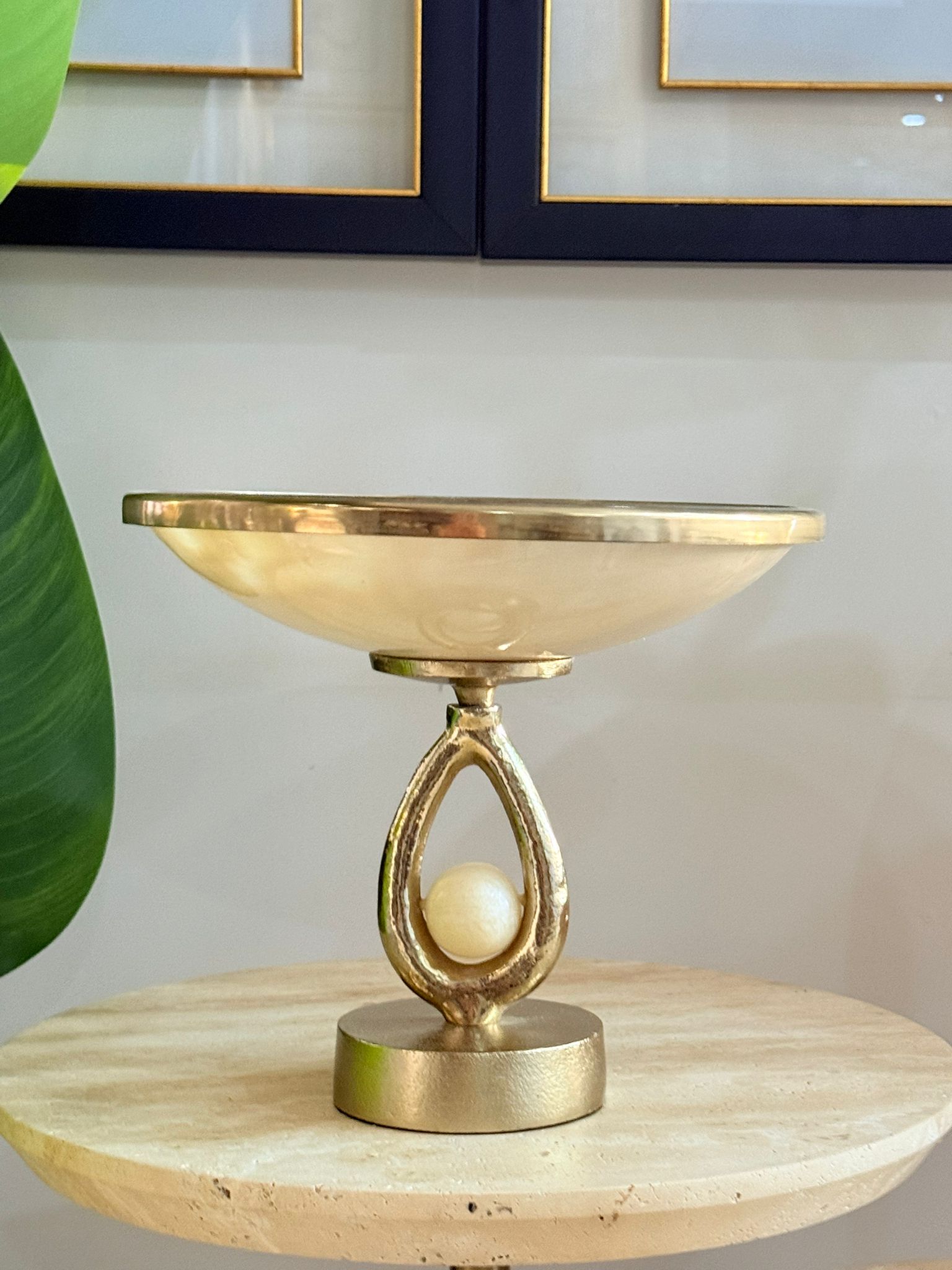 Krem Gold İnci Dekorlu Kase 