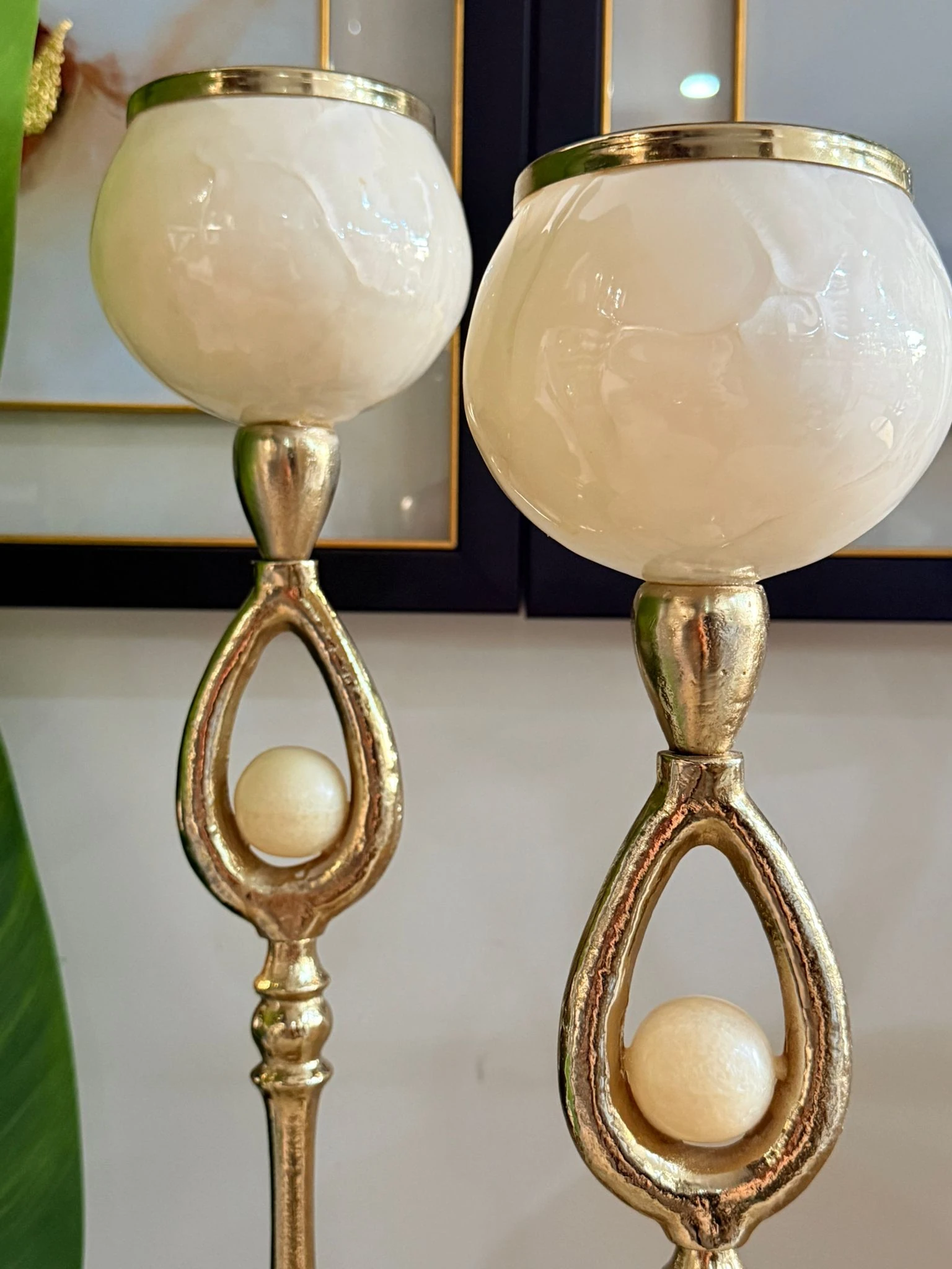 Krem Gold İnci Dekorlu Şamdan 2li