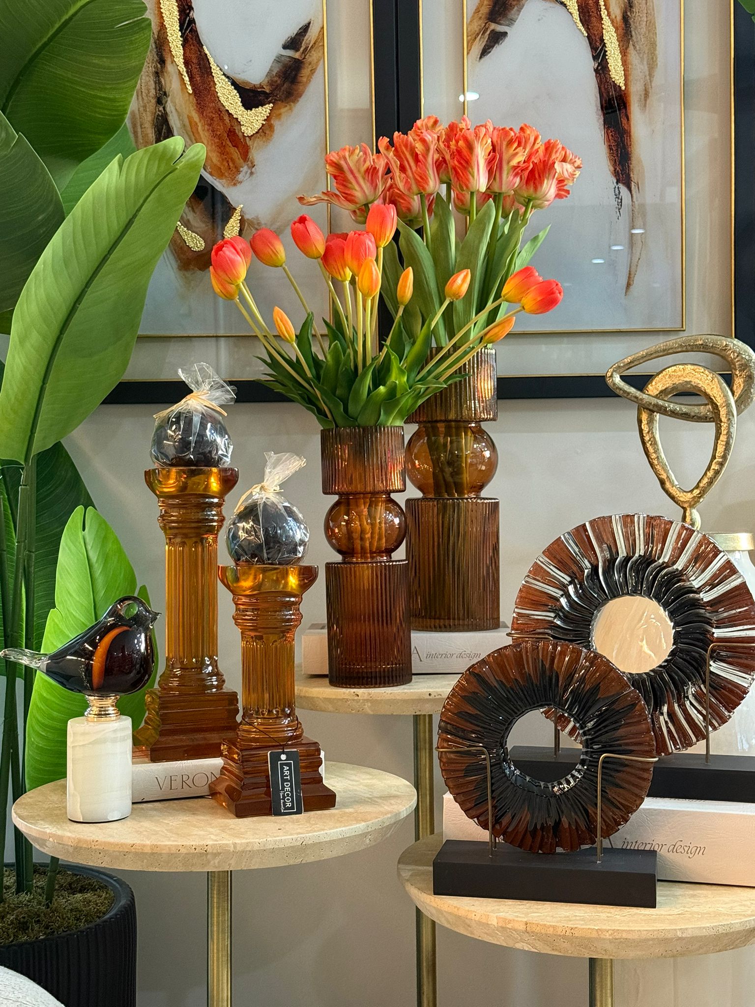 Mermer Ayaklı Cam Kuş 2li