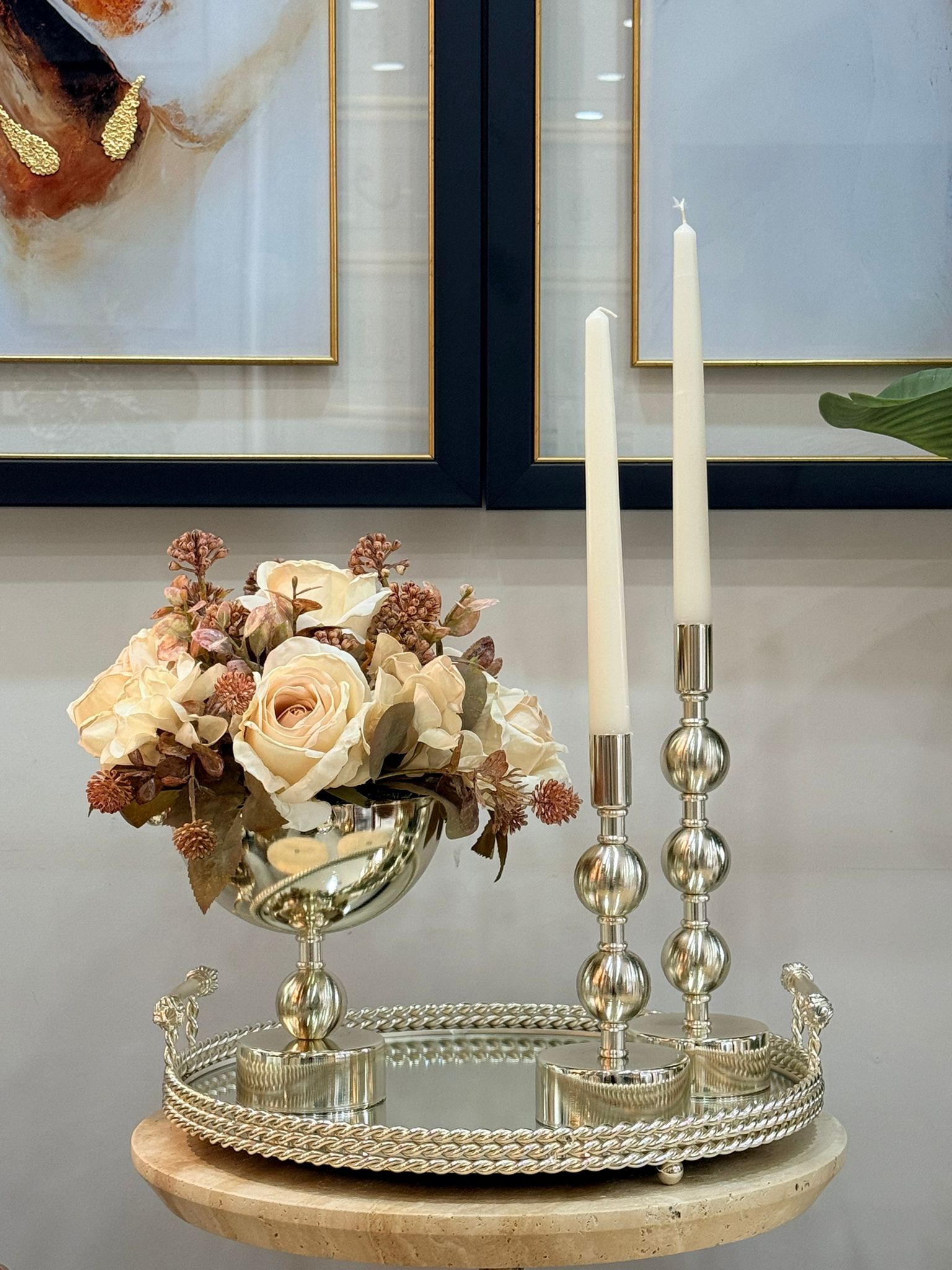 Gümüş Top Detaylı Şamdan 2li