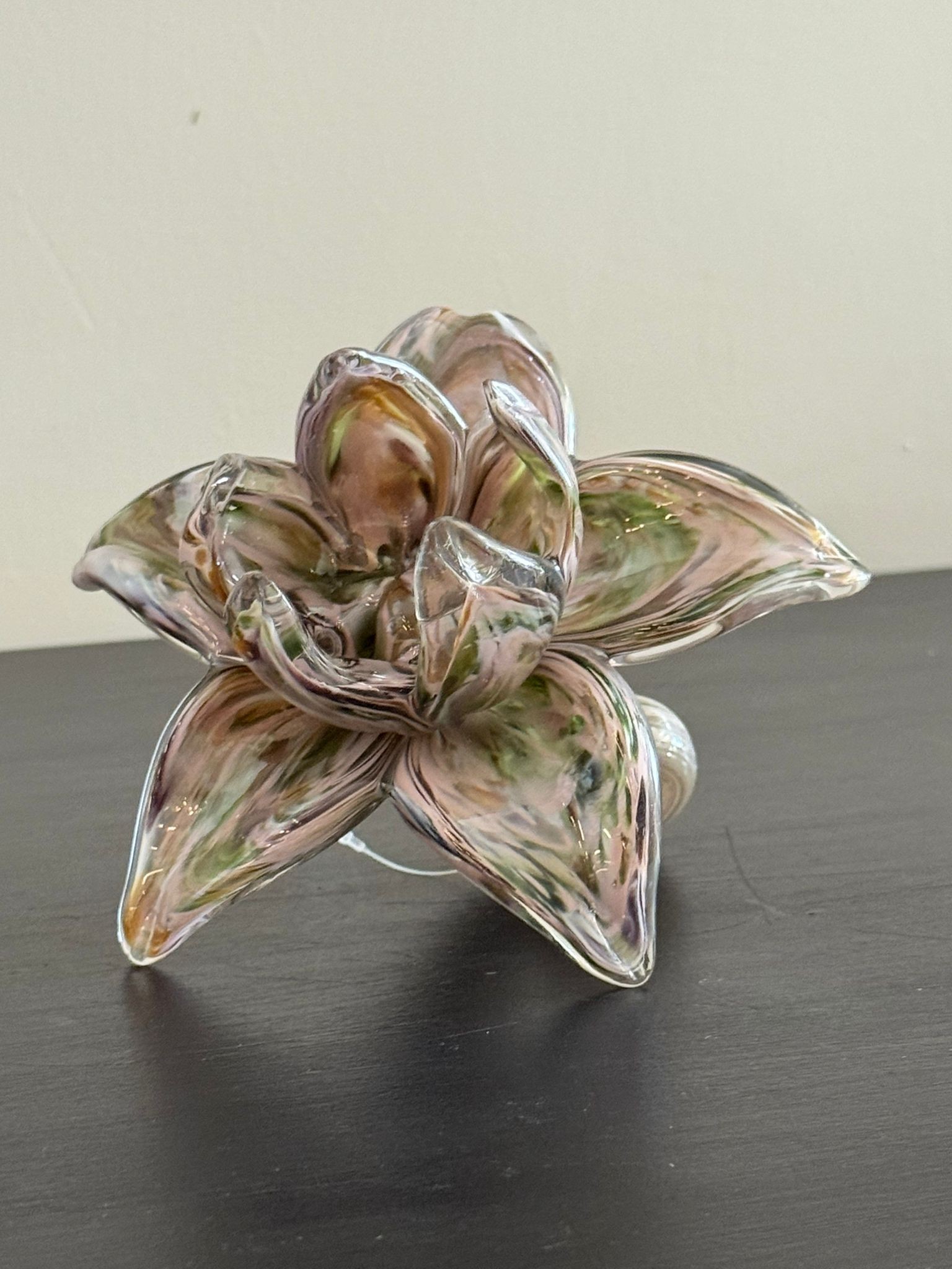 Pembe Yeşil Handmade Cam Çiçek 