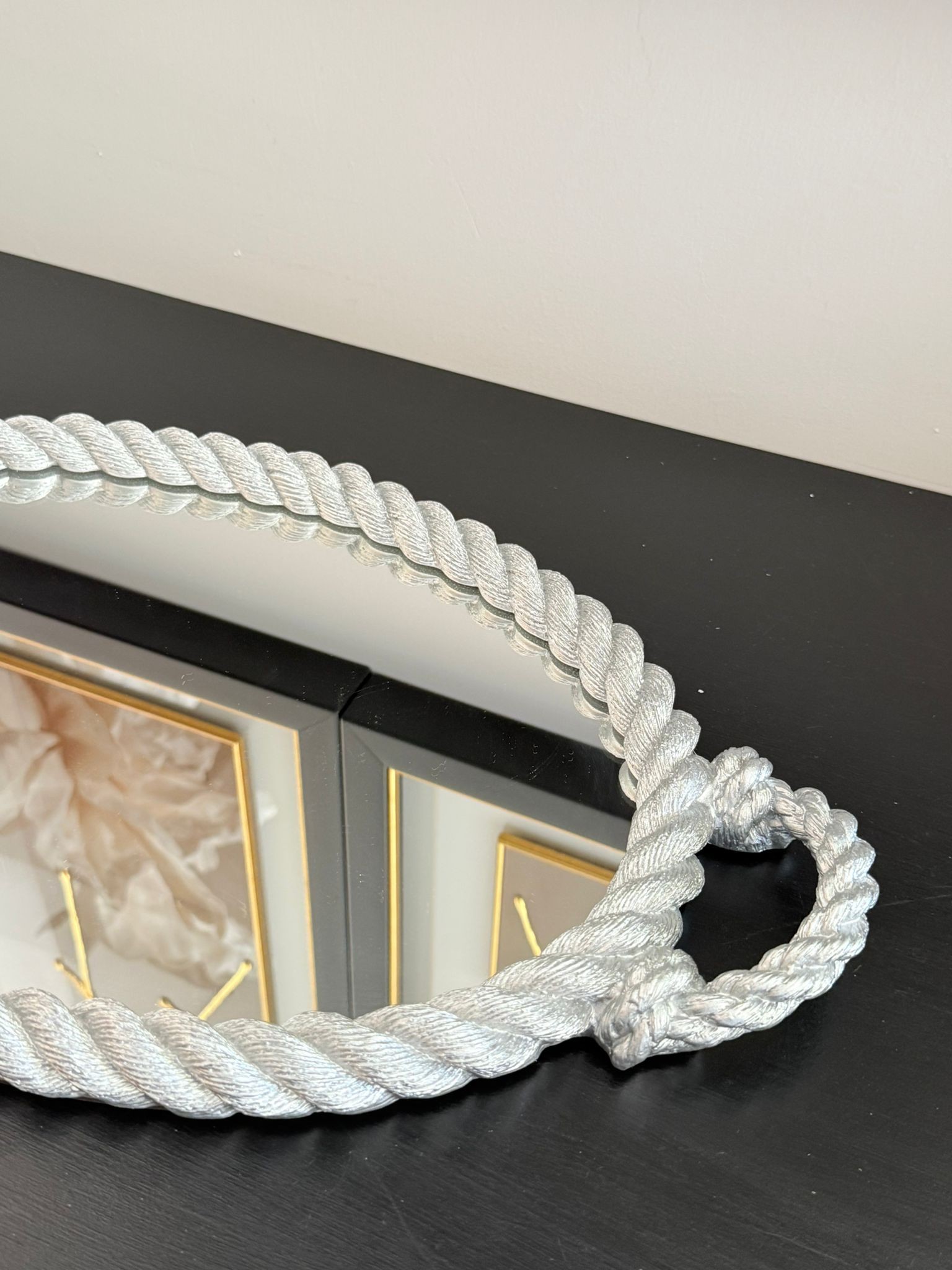 Gümüş Rope  Aynalı  Halat Tepsi 