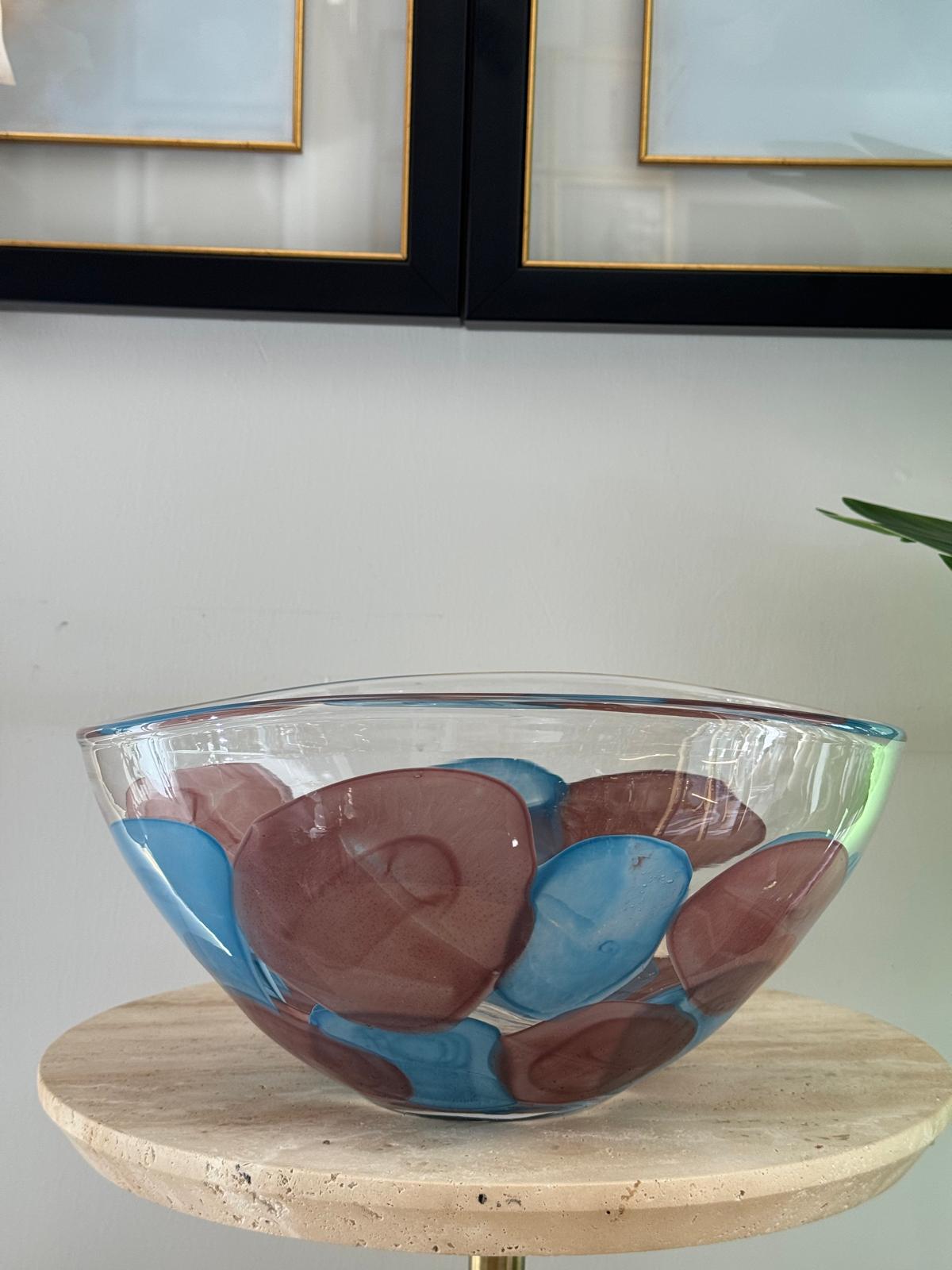 Fuşya Mavi Cam Kase