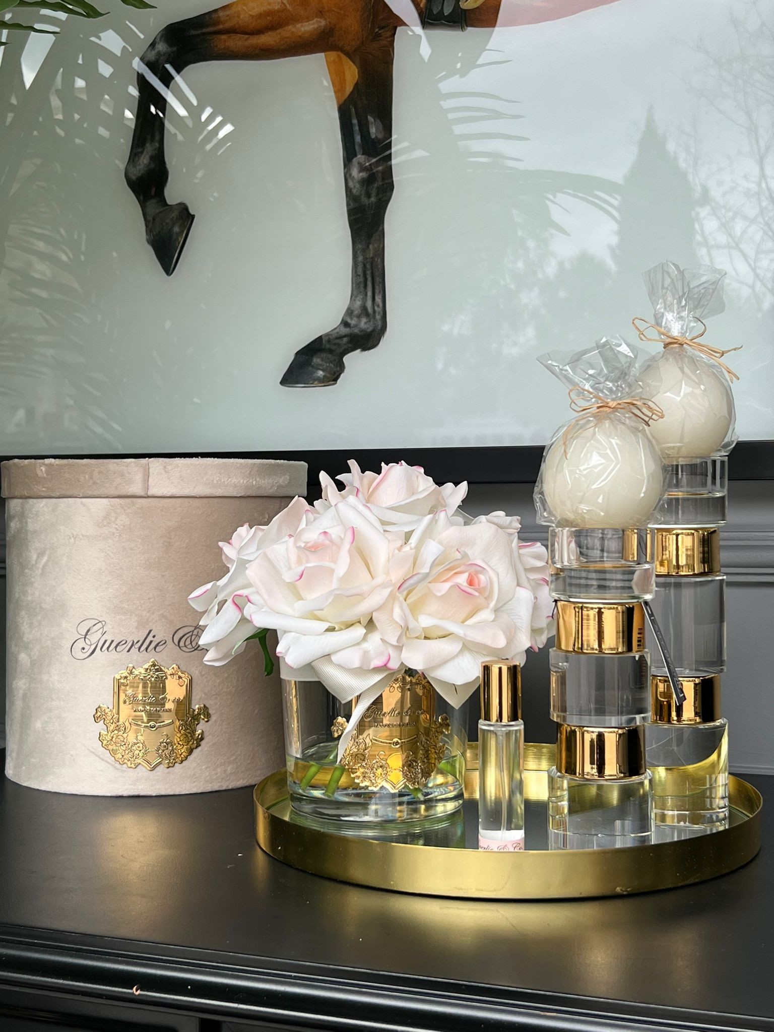 Krem Pembe Geçiş Kokulu Gül Şeffaf Cam Gold Logo 7 li