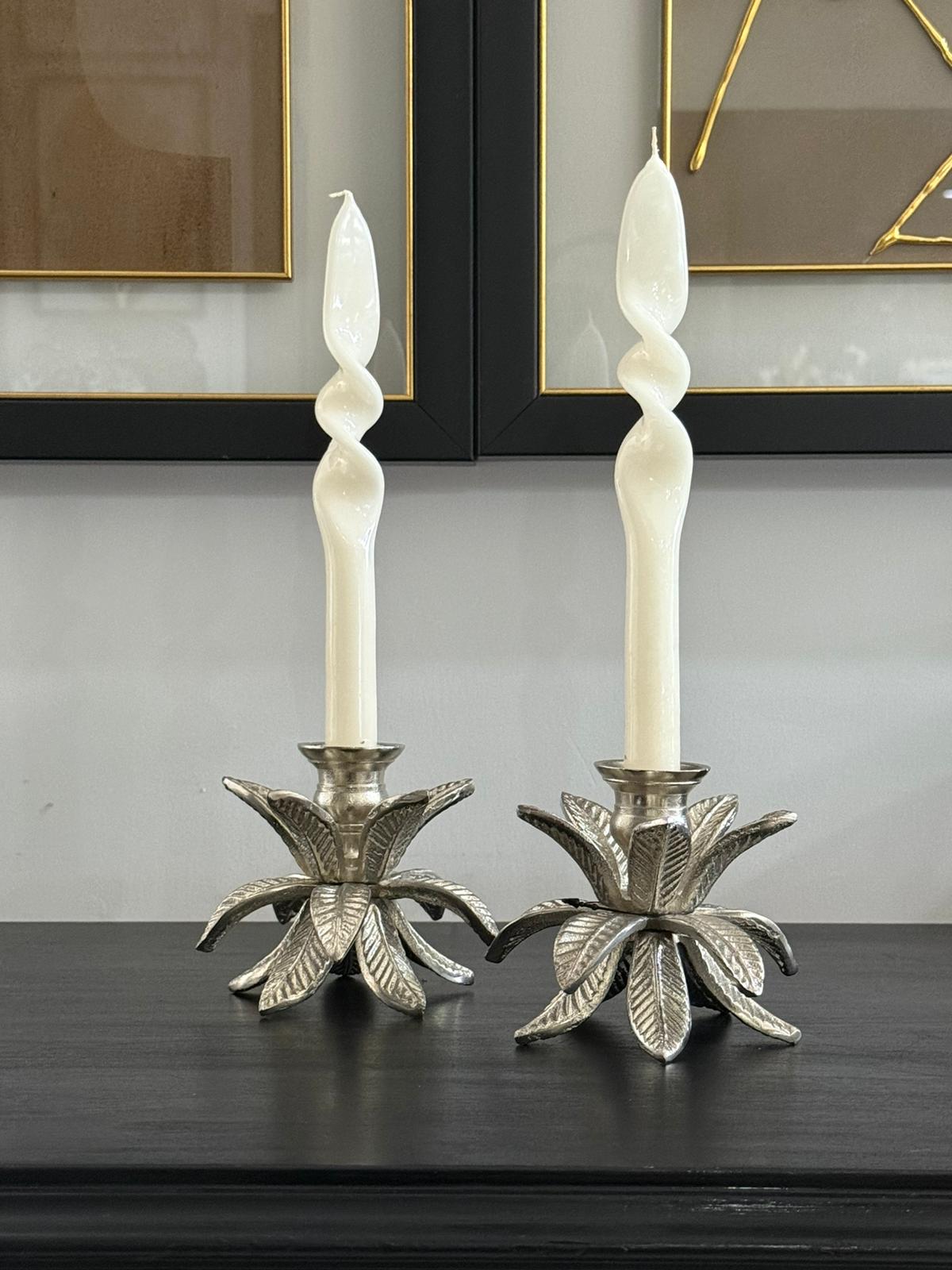 Döküm Gümüş Çiçek Ayaklı Mumluk 2li 