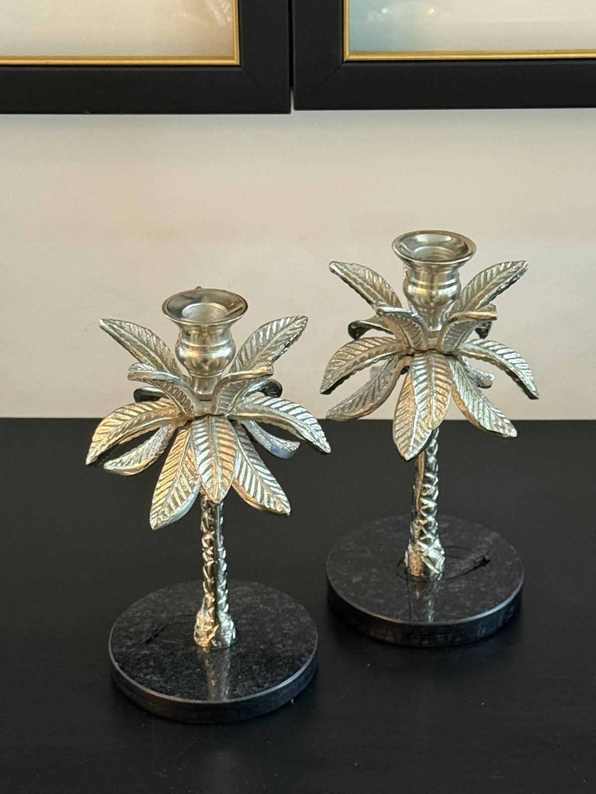 Mermer Kaideli Gümüş Döküm Mumluk 2li 