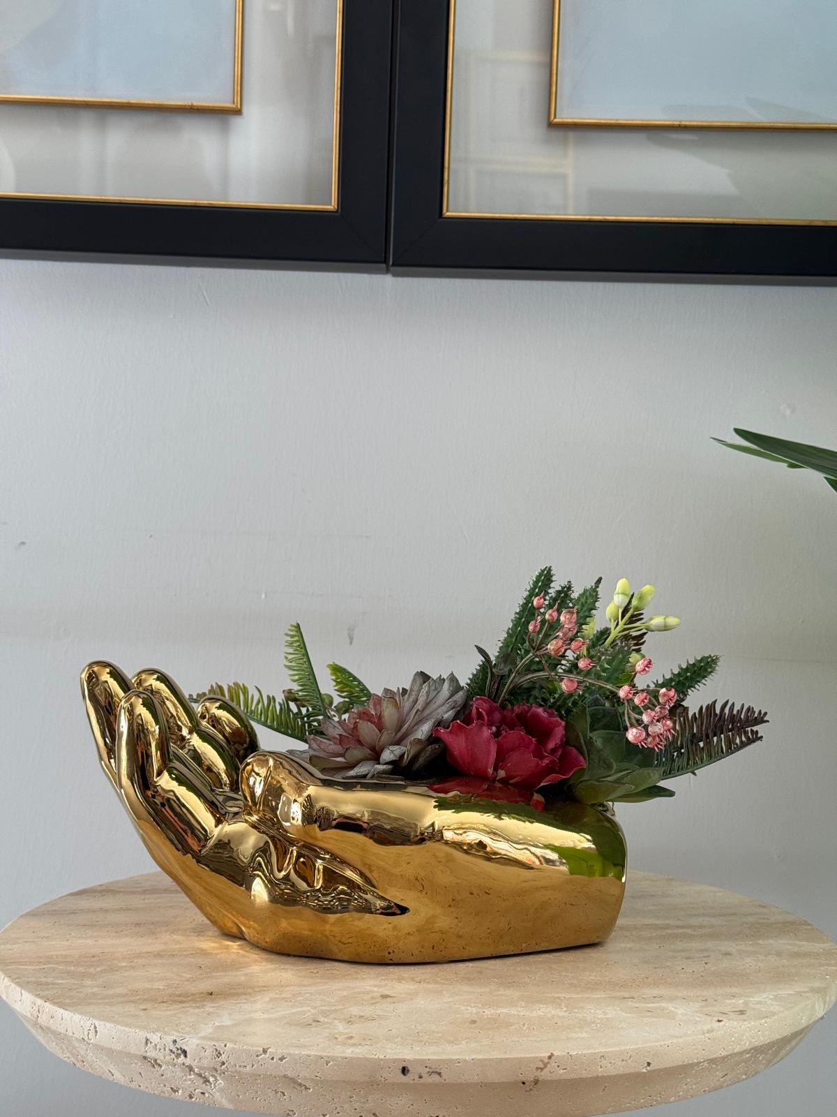 Gold El Vazoda Sukulent Çiçek Aranjman 