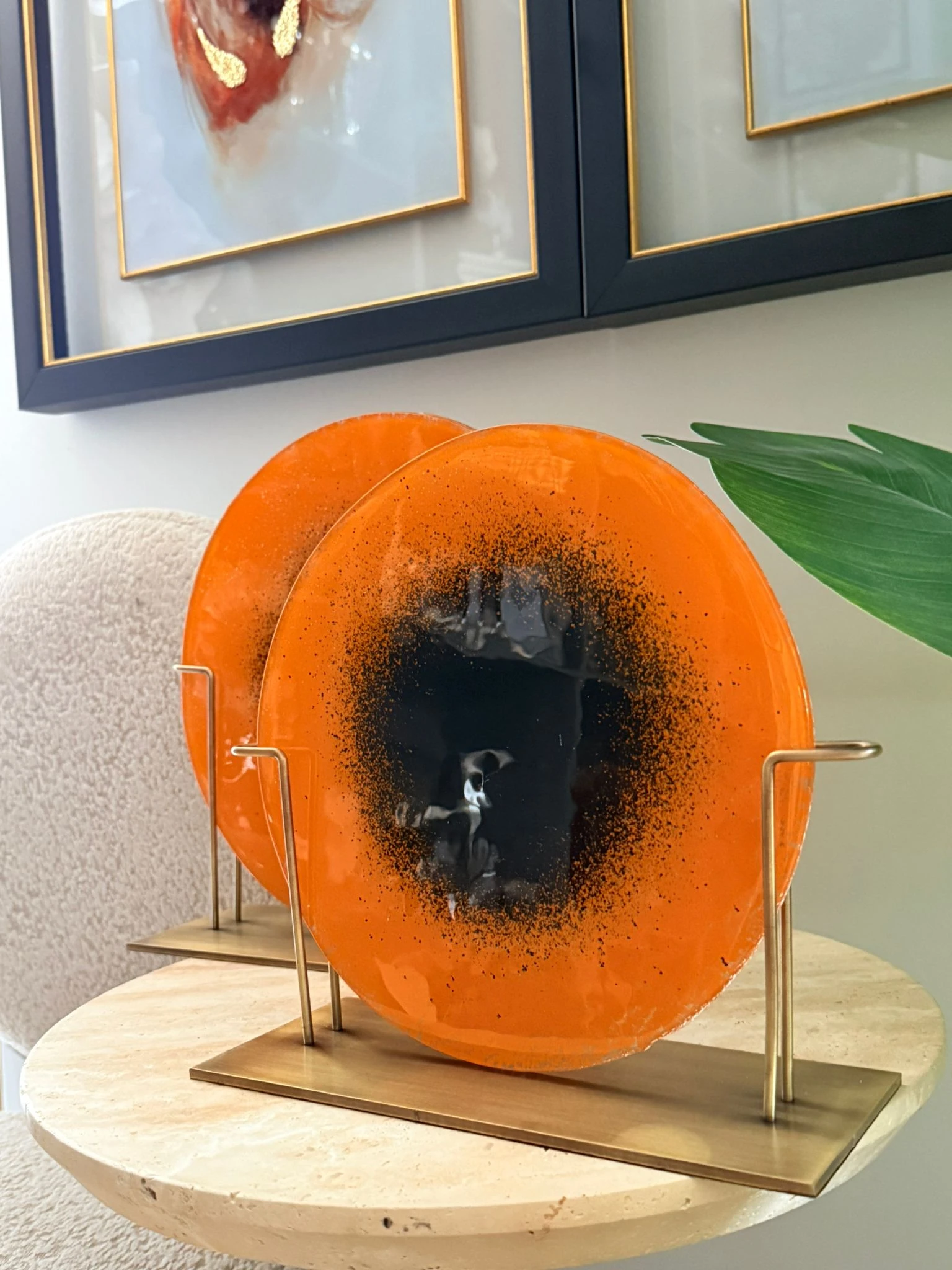 Metal Kaideli Turuncu Siyah Cam Disk 2li