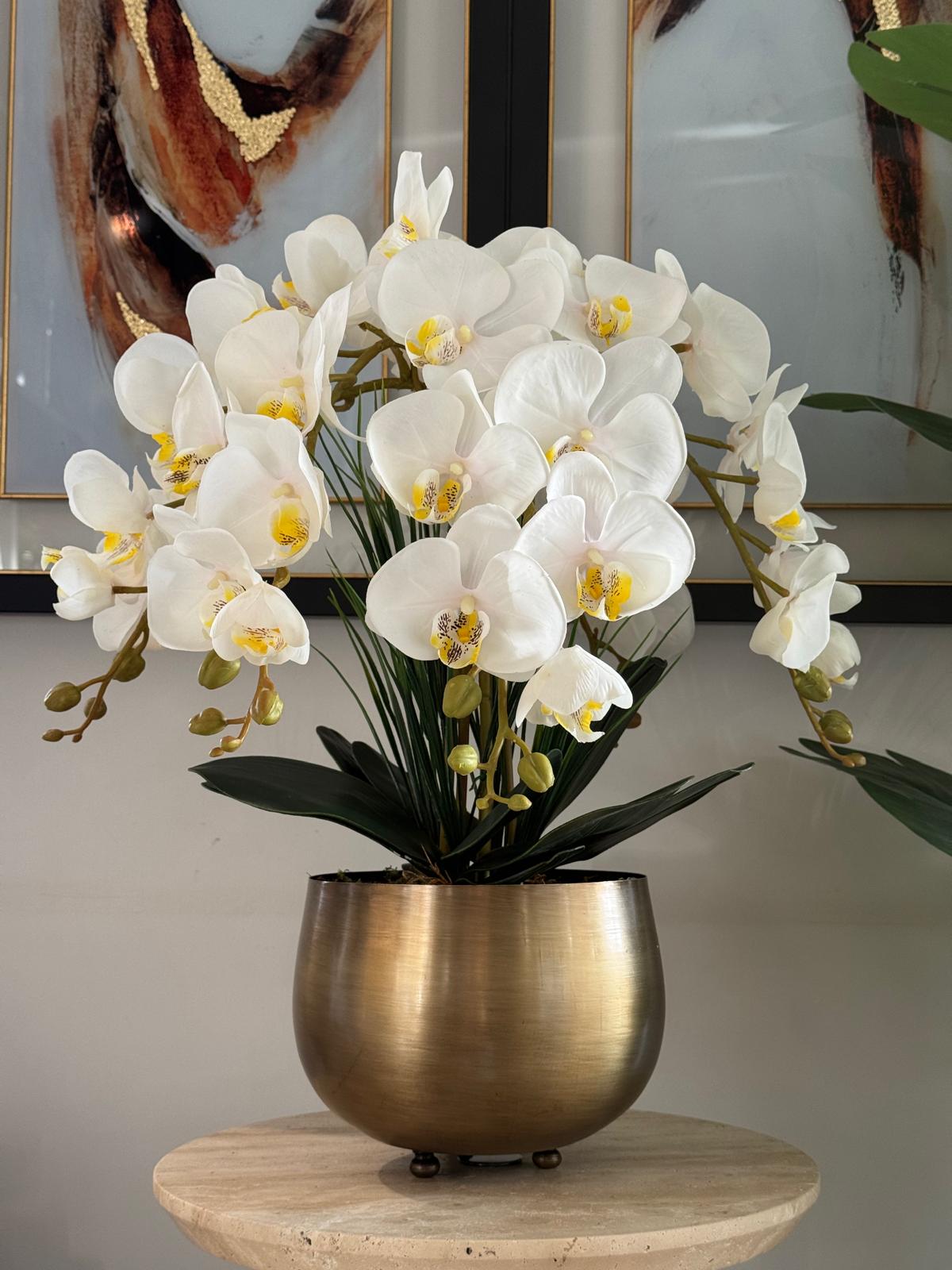 Eskitme Japon Vazoda Beyaz Islak Lux 5 Dal Orkide Aranjmanı