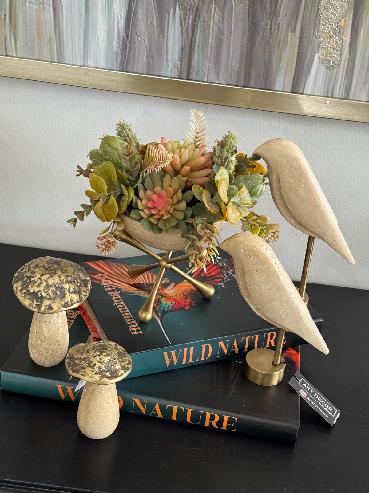 Eskitme Molekül Ayaklı Traverten Sukulent Çiçek Aranjmanı