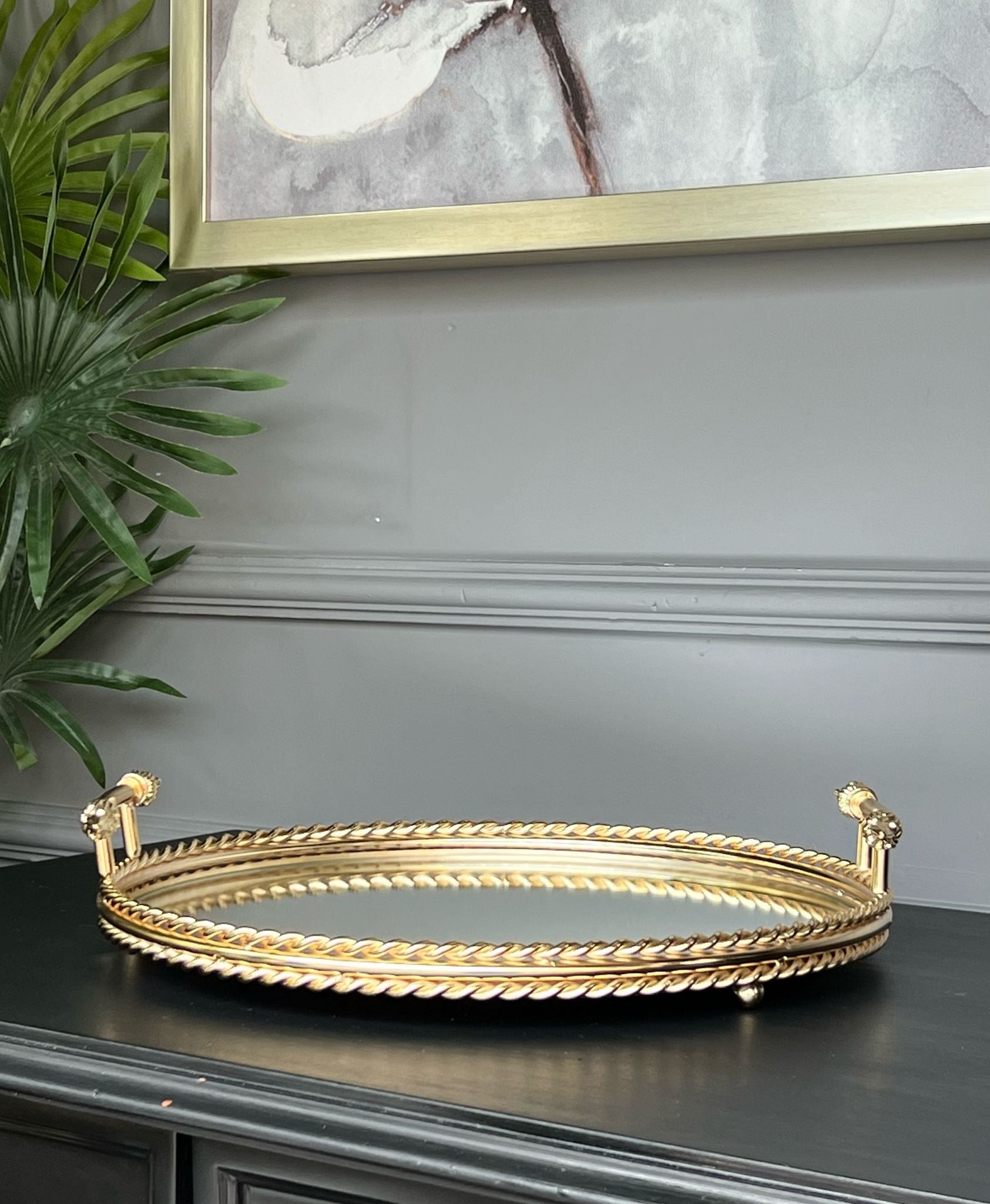 Yuvarlak Gold 3 Katlı Kulplu Tepsi