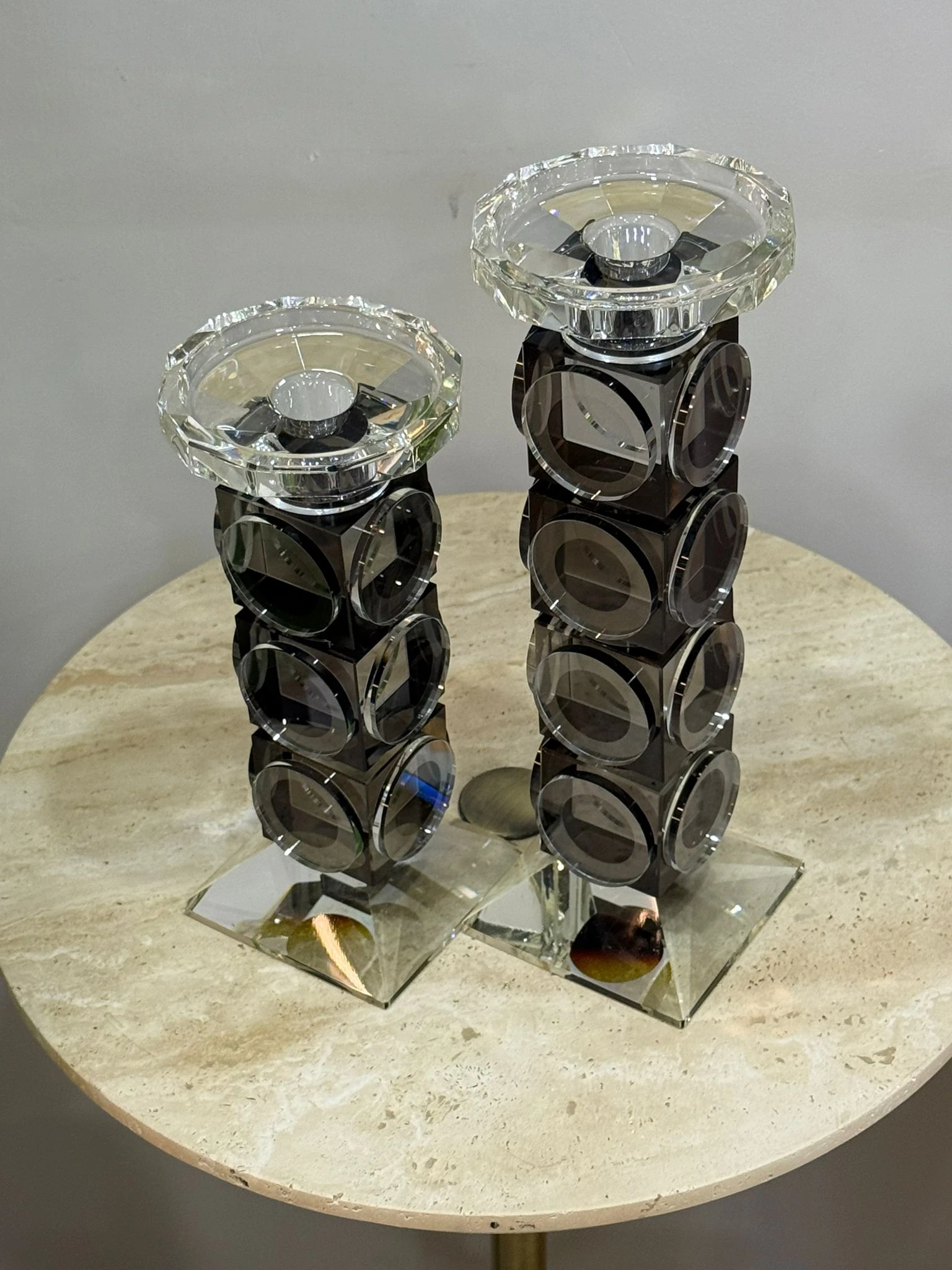 Pullu Kristal Şamdan Füme 2li