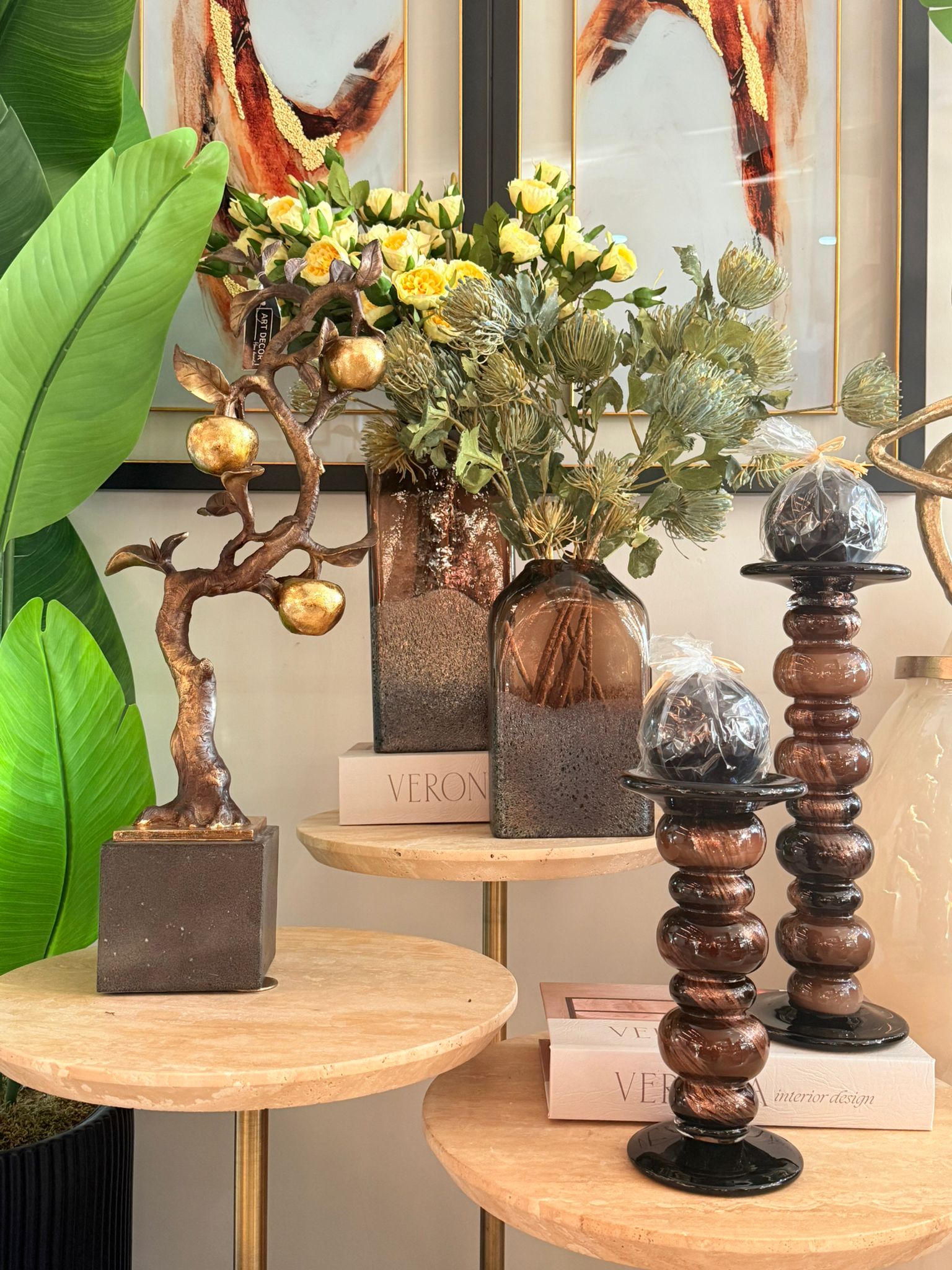 Kahverengi Cam Şamdan 2li