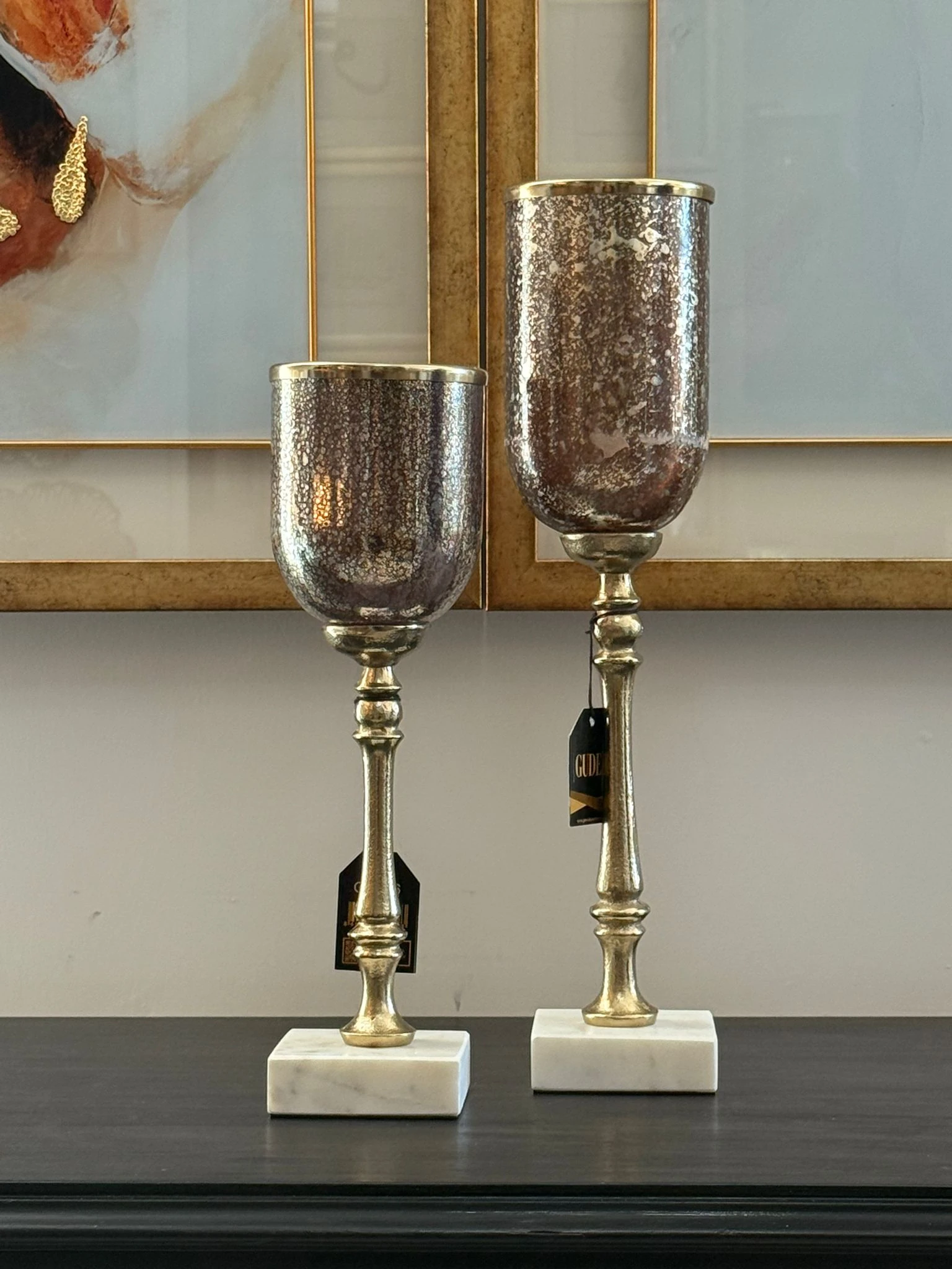 İthal Döküm Ayaklı Mürdüm Kahve Cam Mumluk 2li 