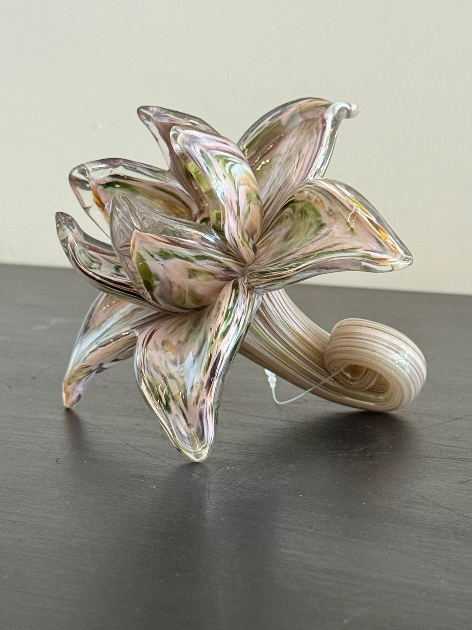 Pembe Yeşil Handmade Cam Çiçek 