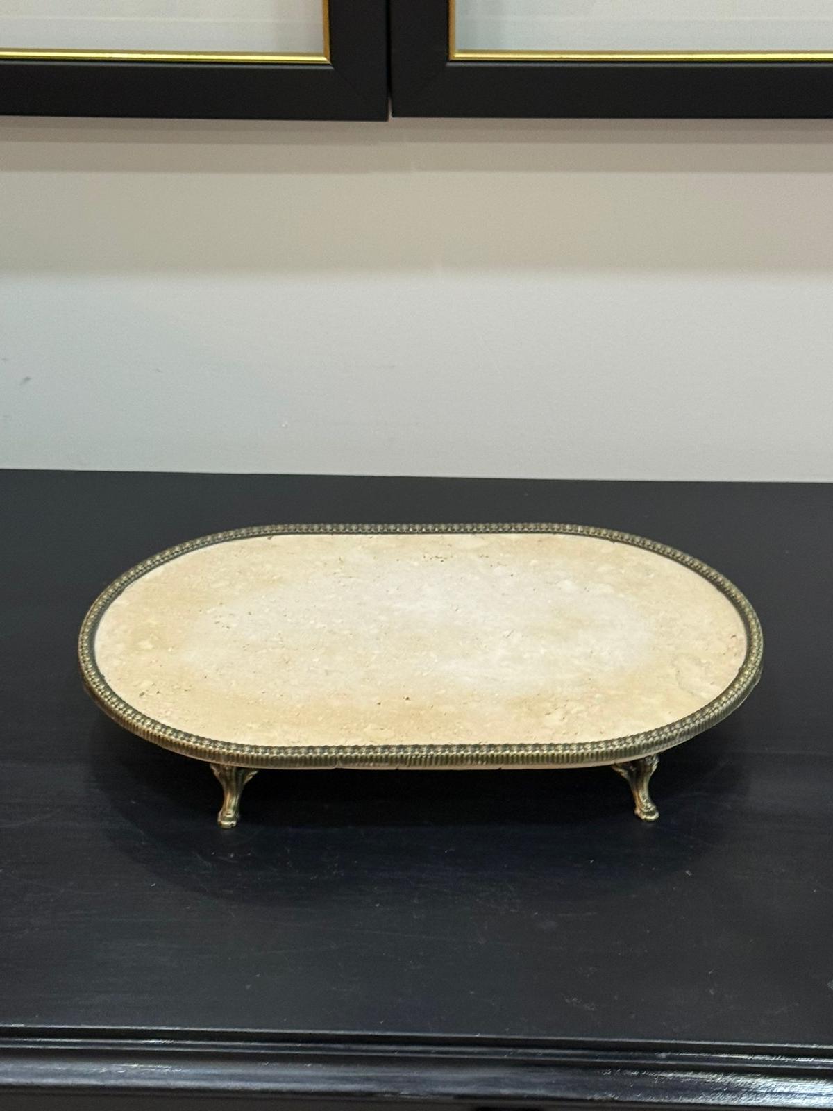 Traverten Oval Eskitme Prinç Ayaklı Sunumluk