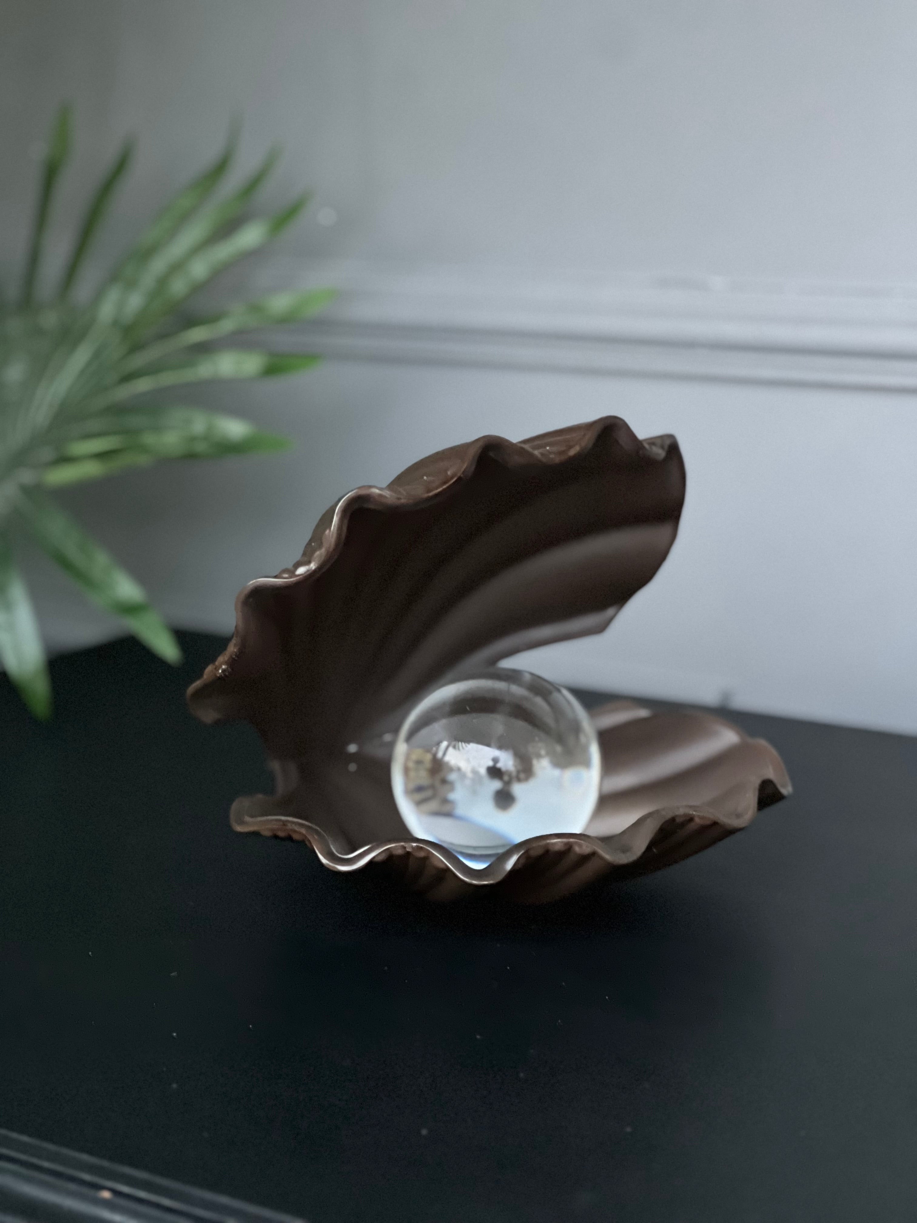 İstiridye Dekor Cam Opak Kahve 20*18 cm