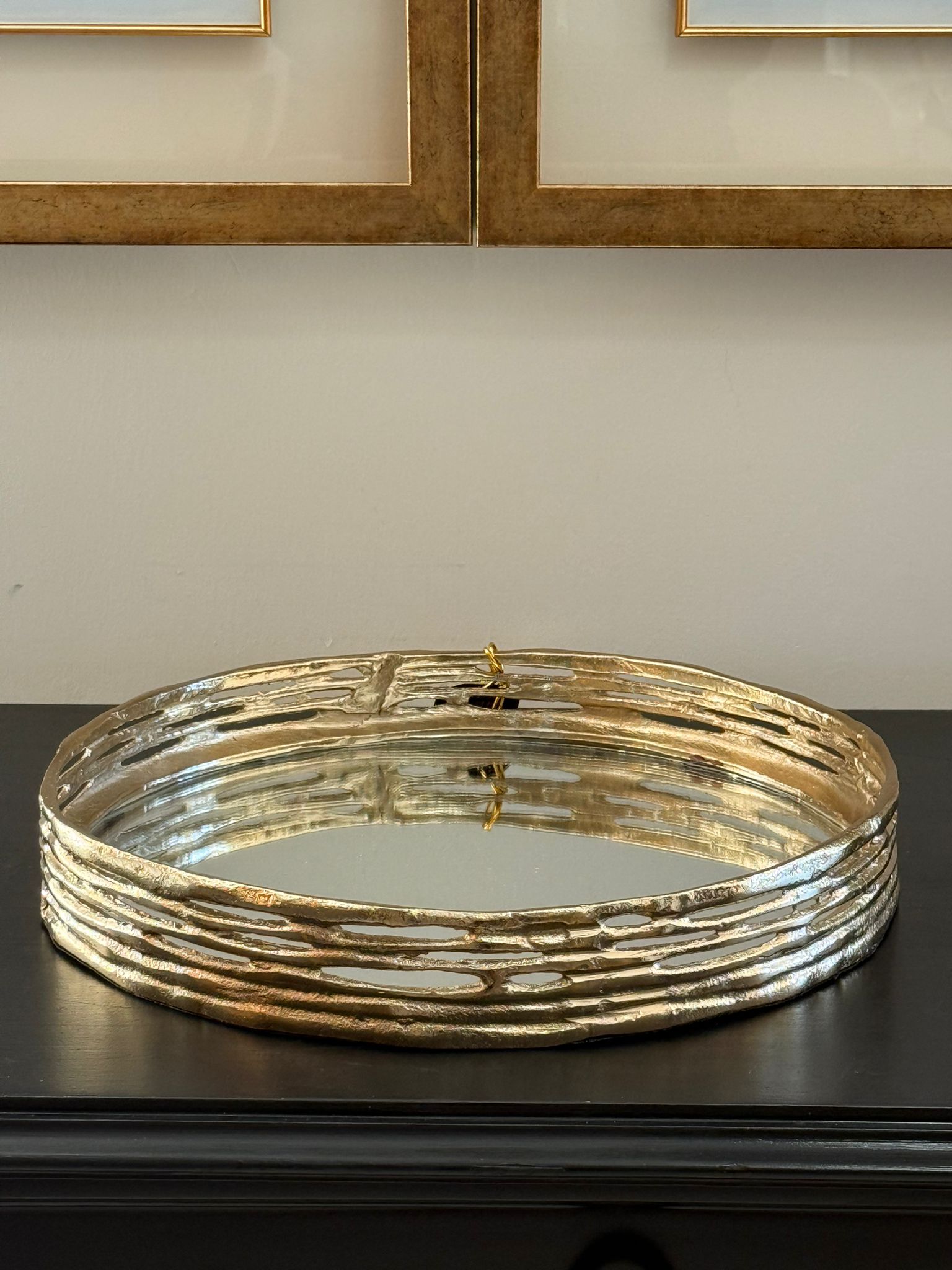 İthal Gold Döküm Aynalı Yuvarlak Tepsi 35*5,5cm