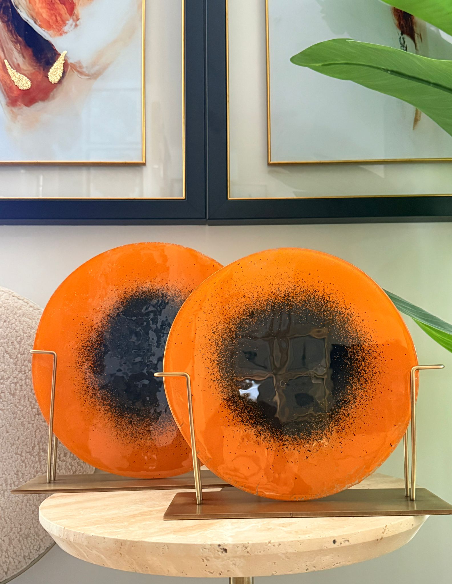 Metal Kaideli Turuncu Siyah Cam Disk 2li