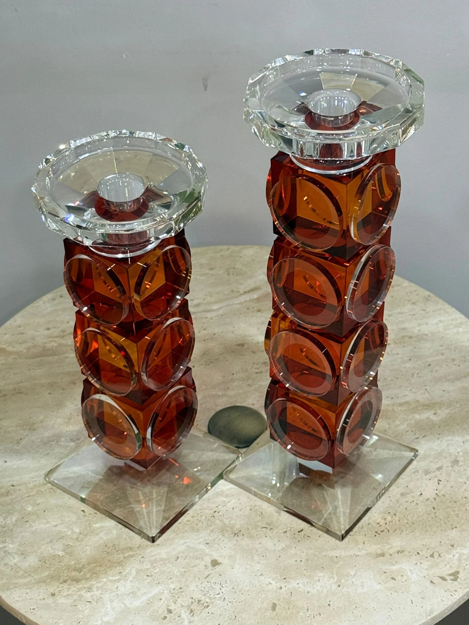 Pul Kristal Şamdan Turuncu 2li