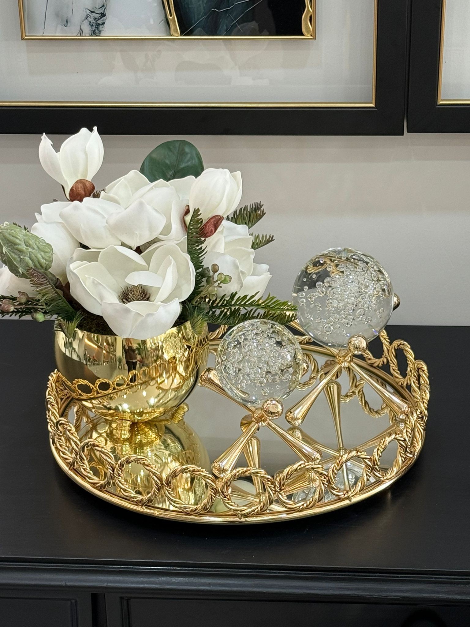 Gold Halkalı Burgu Yuvarlak Tepsi