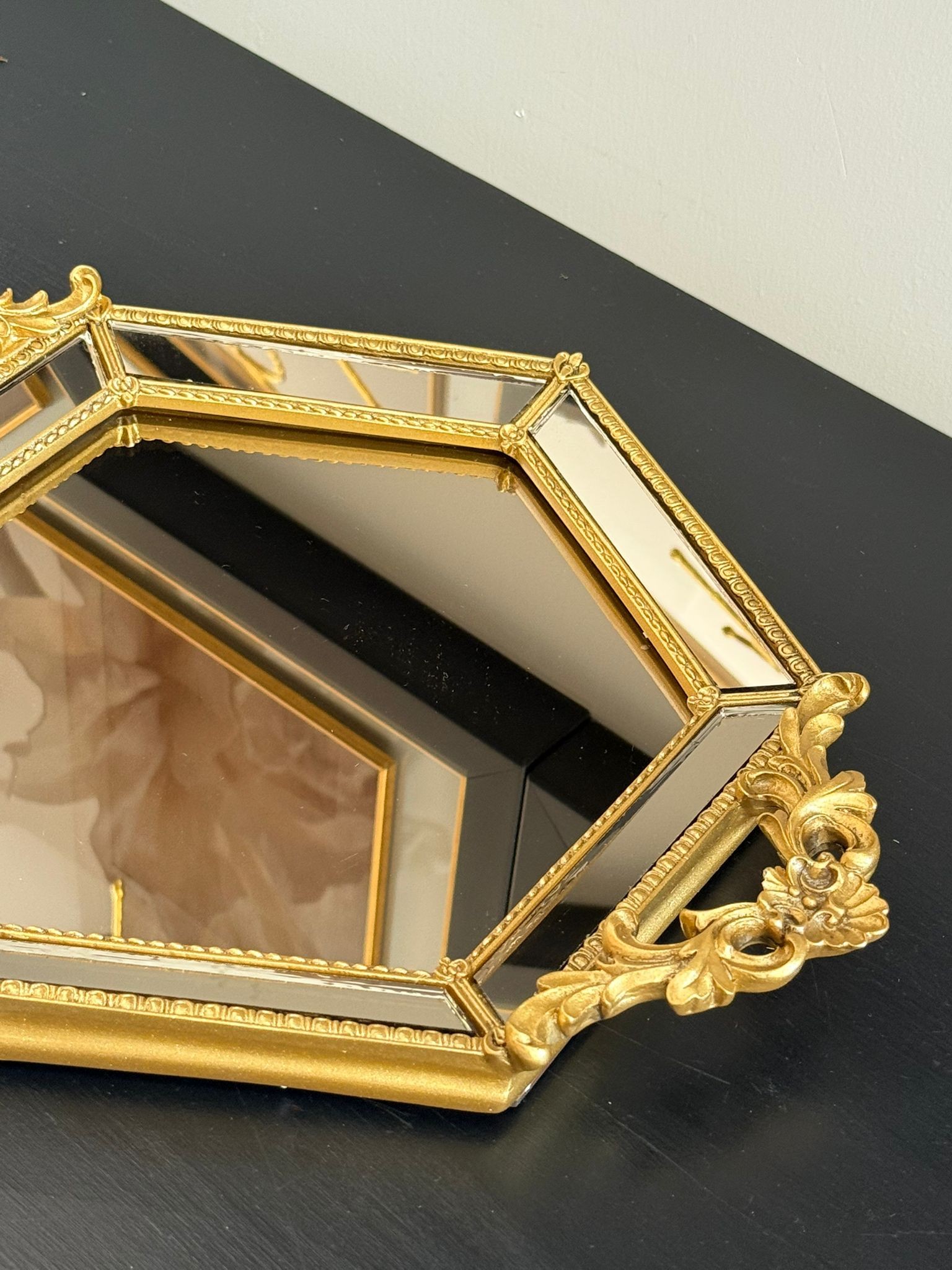 Gold Altıgen Aynalı Söz,Nişan,Çikolata Tepsisi 