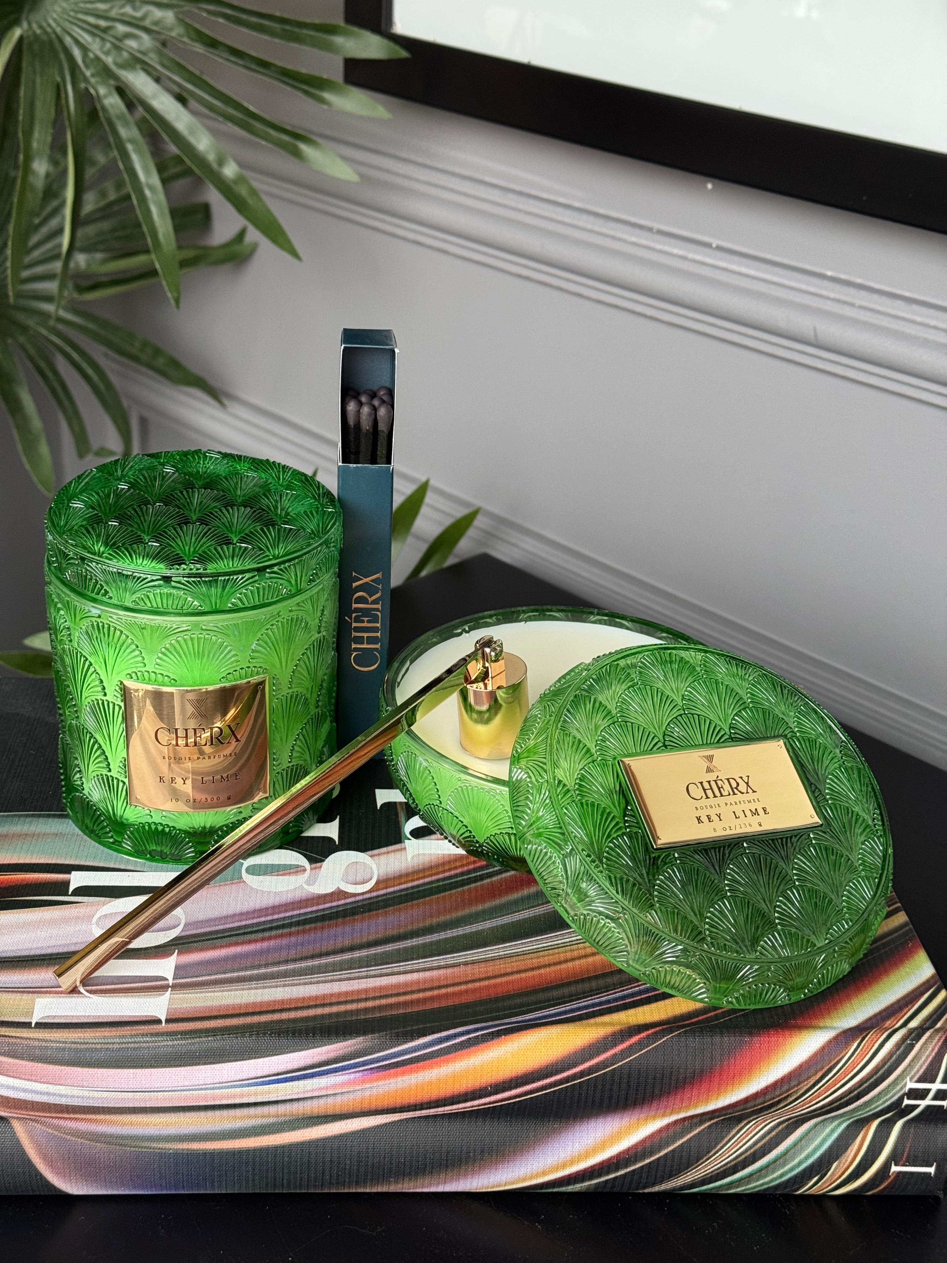 Kokulu Cherx Kabartmalı Cam Kase Mum Key Lime Yeşil