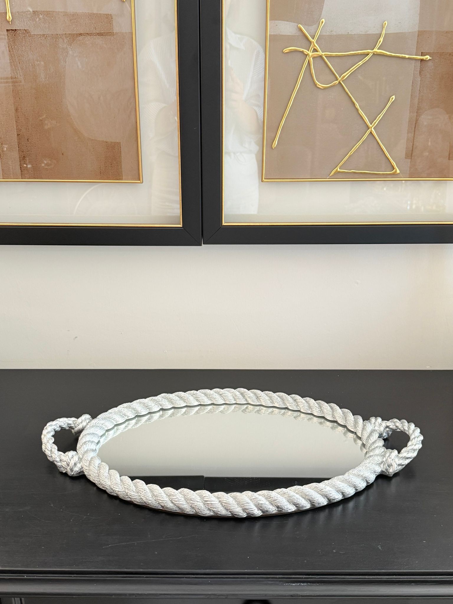Gümüş Rope  Aynalı  Halat Tepsi 