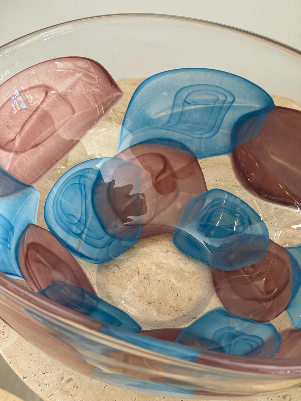 Fuşya Mavi Cam Kase