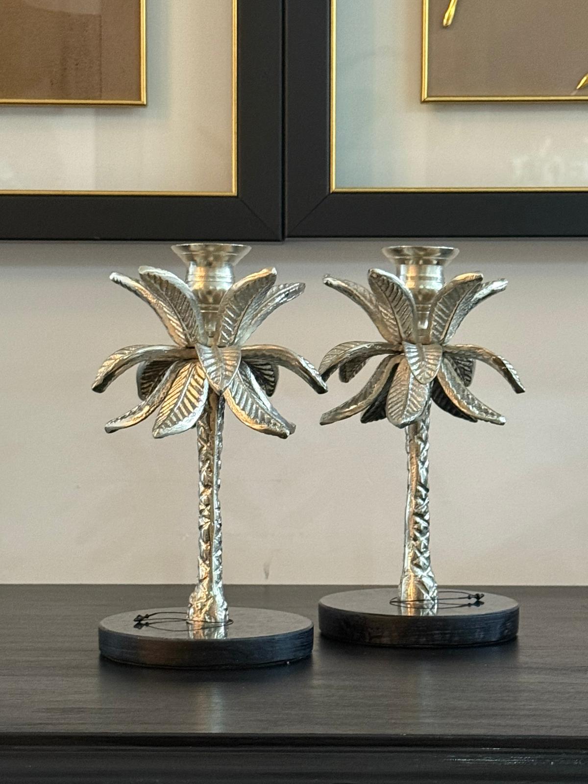 Mermer Kaideli Gümüş Döküm Mumluk 2li 