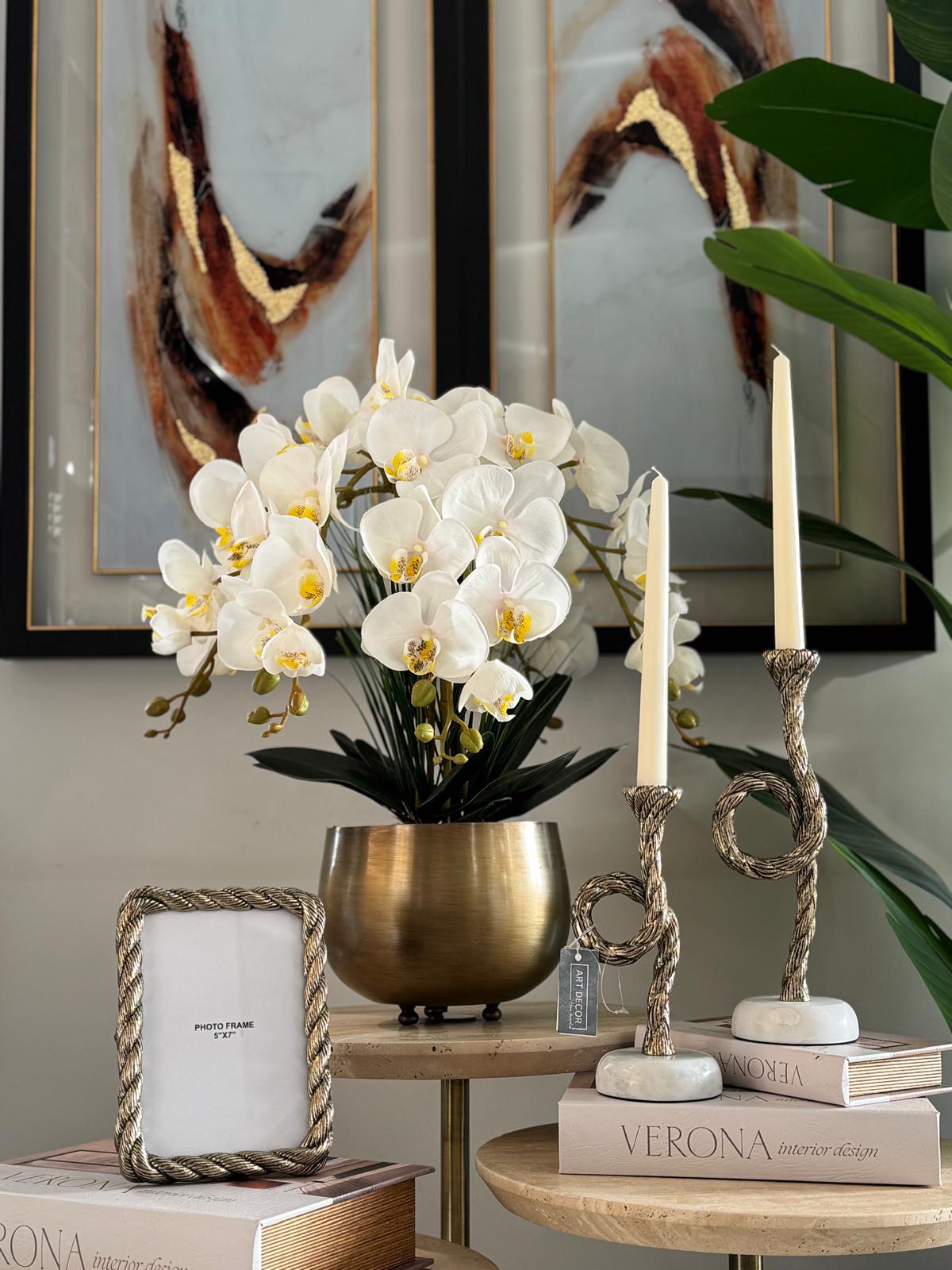 Eskitme Japon Vazoda Beyaz Islak Lux 5 Dal Orkide Aranjmanı