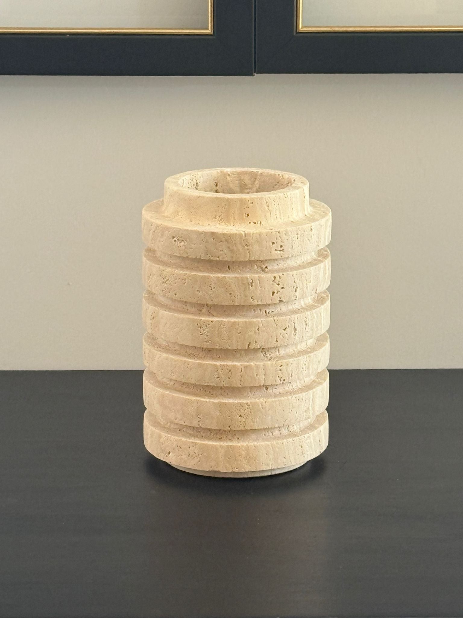 Kanallı Traverten Vazo 25cm