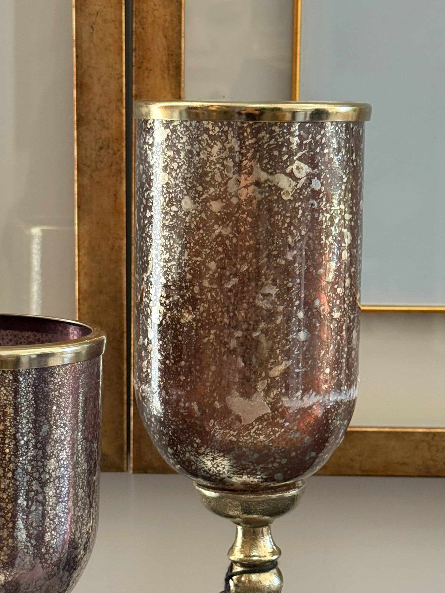 İthal Döküm Ayaklı Mürdüm Kahve Cam Mumluk 2li 