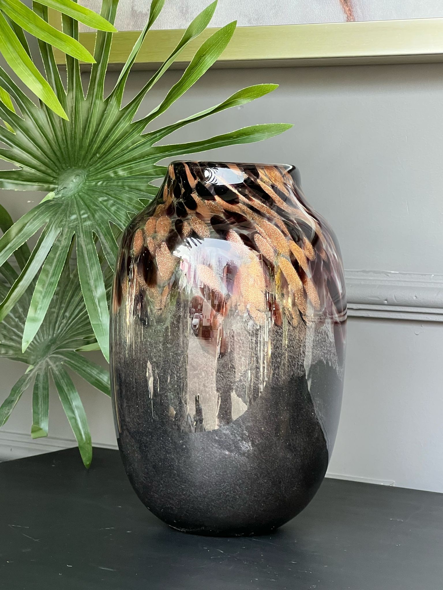 Cam Vazo Kahve Gold 21cm