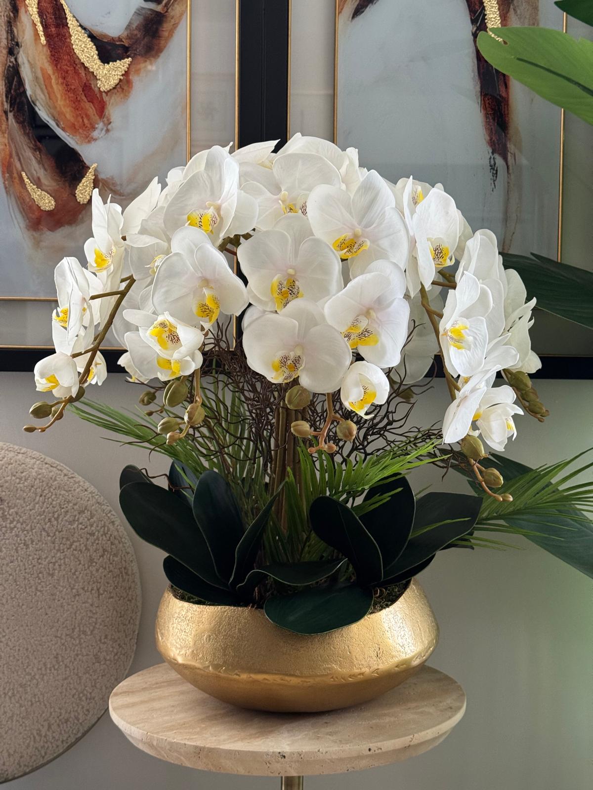 İthal Gold Döküm Vazoda 8Dal Lux Orkide Çiçek Aranjmanı
