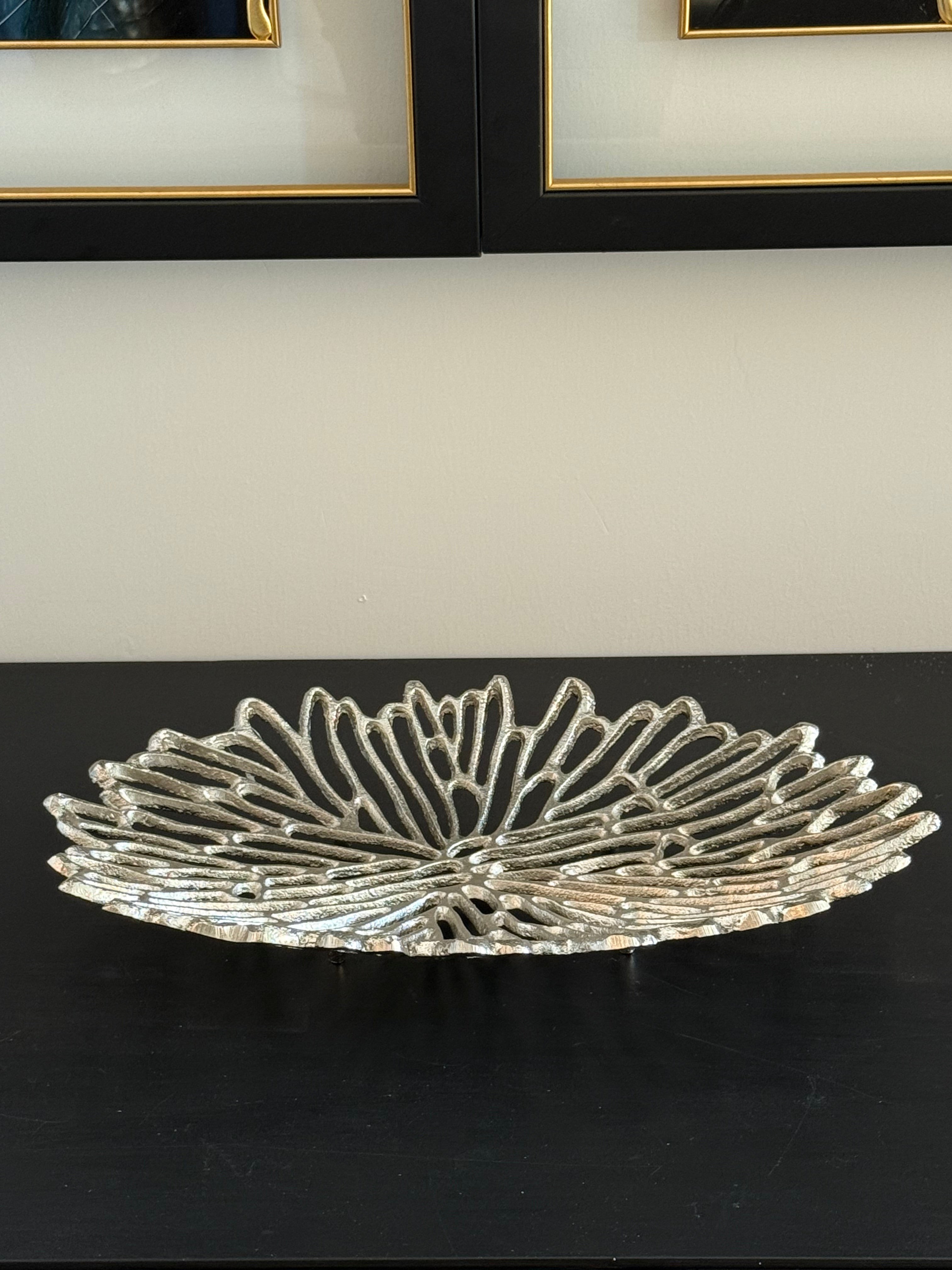 Döküm Tabak  Desenli Oval Gümüş 40 cm
