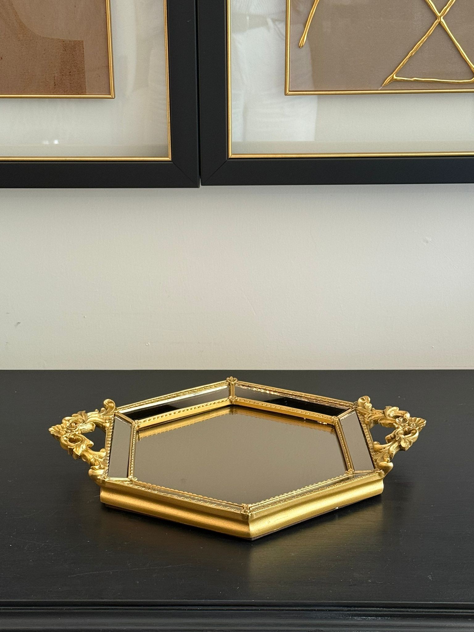 Gold Altıgen Aynalı Söz,Nişan,Çikolata Tepsisi 