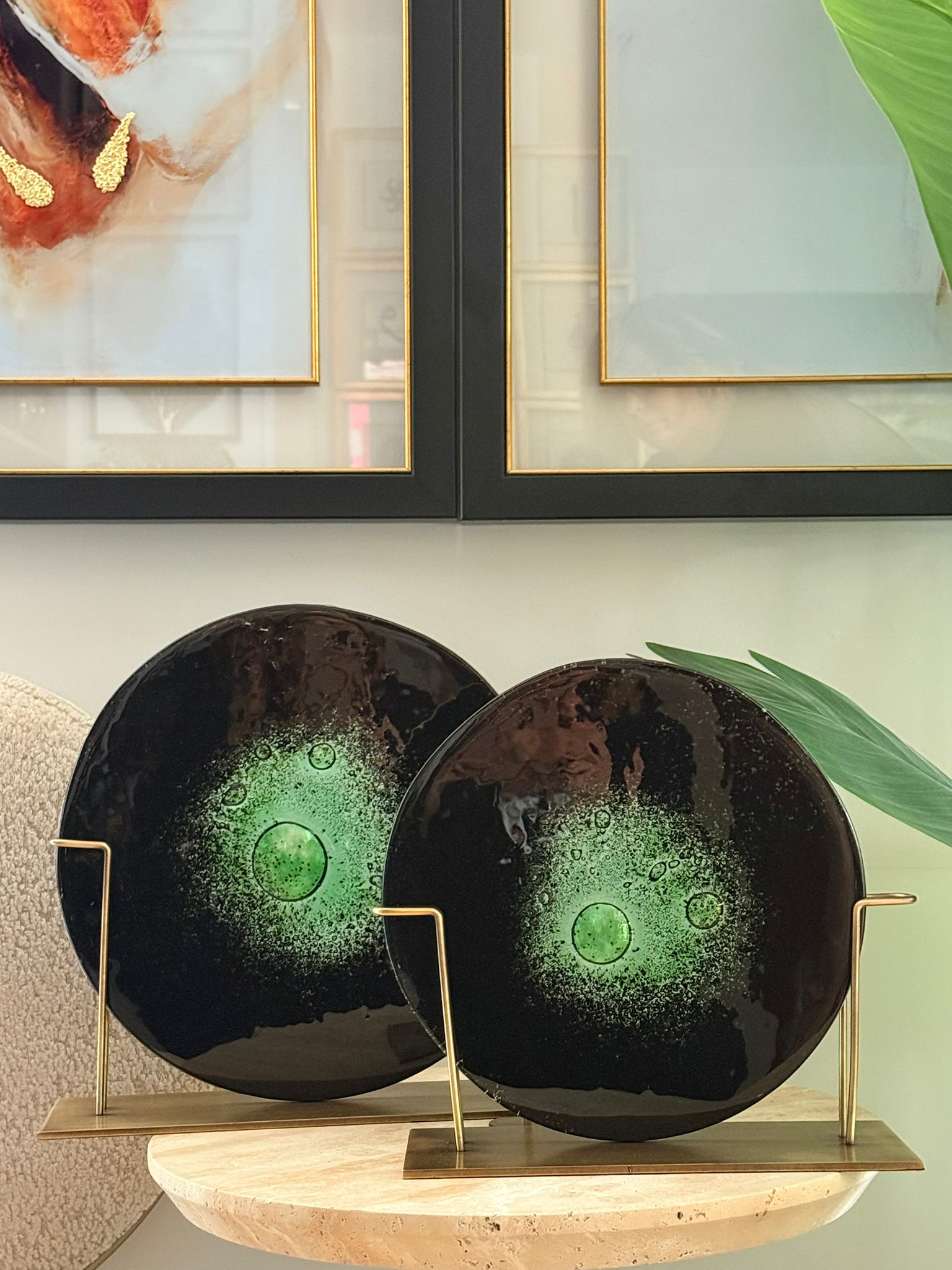 Metal Kaideli Yeşil Siyah  Cam Disk 2li