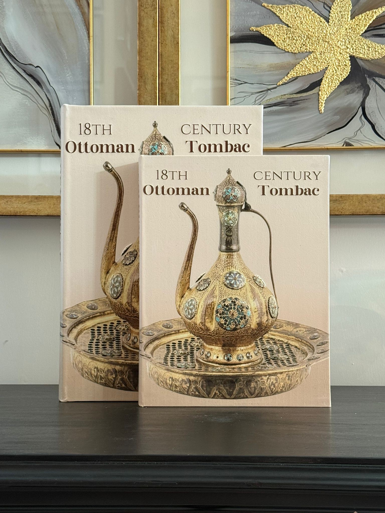 Kitap Kutu Deri Kaplı Golden Grace Ottoman 2li