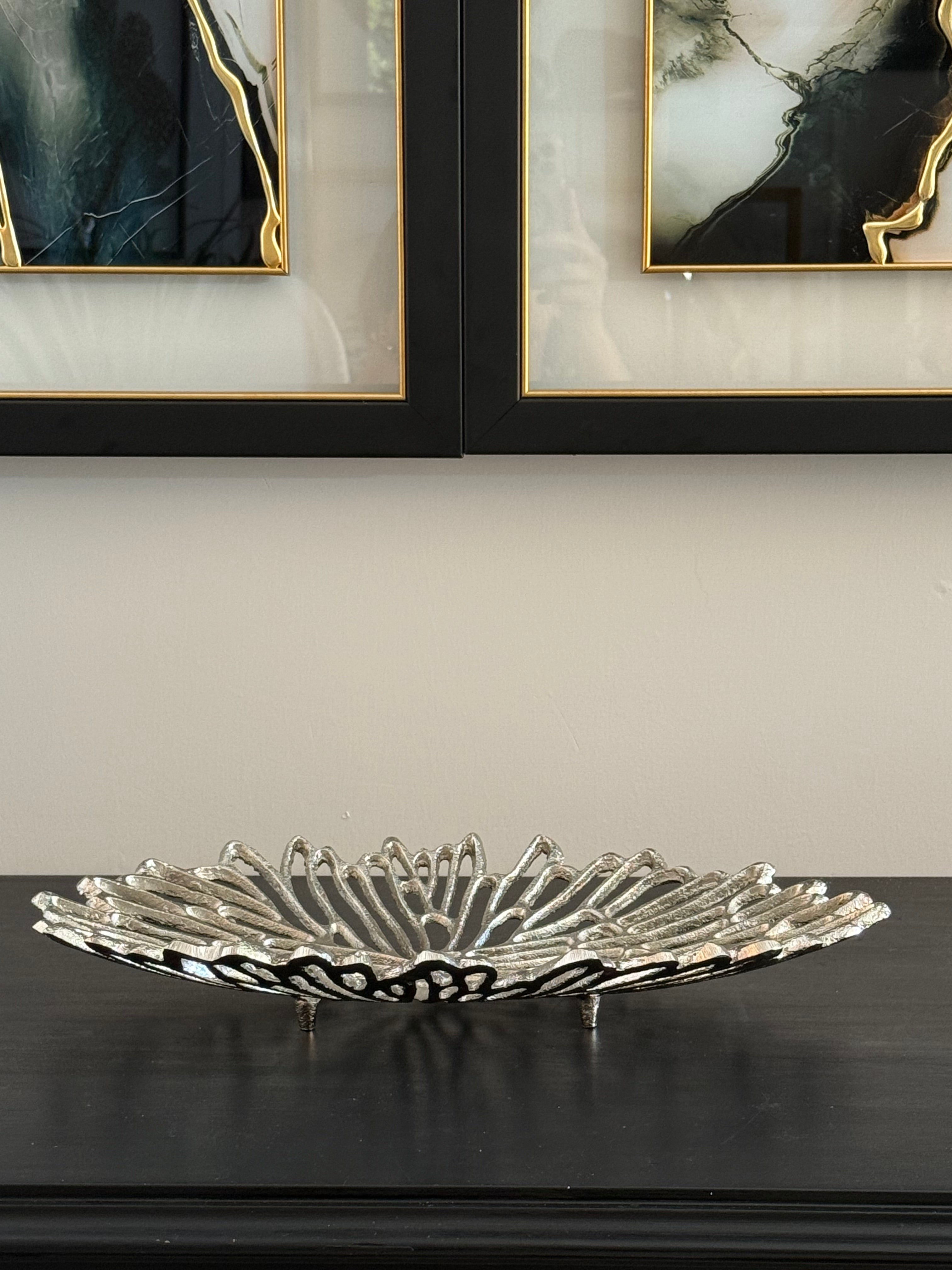 Döküm Tabak  Desenli Oval Gümüş 40 cm