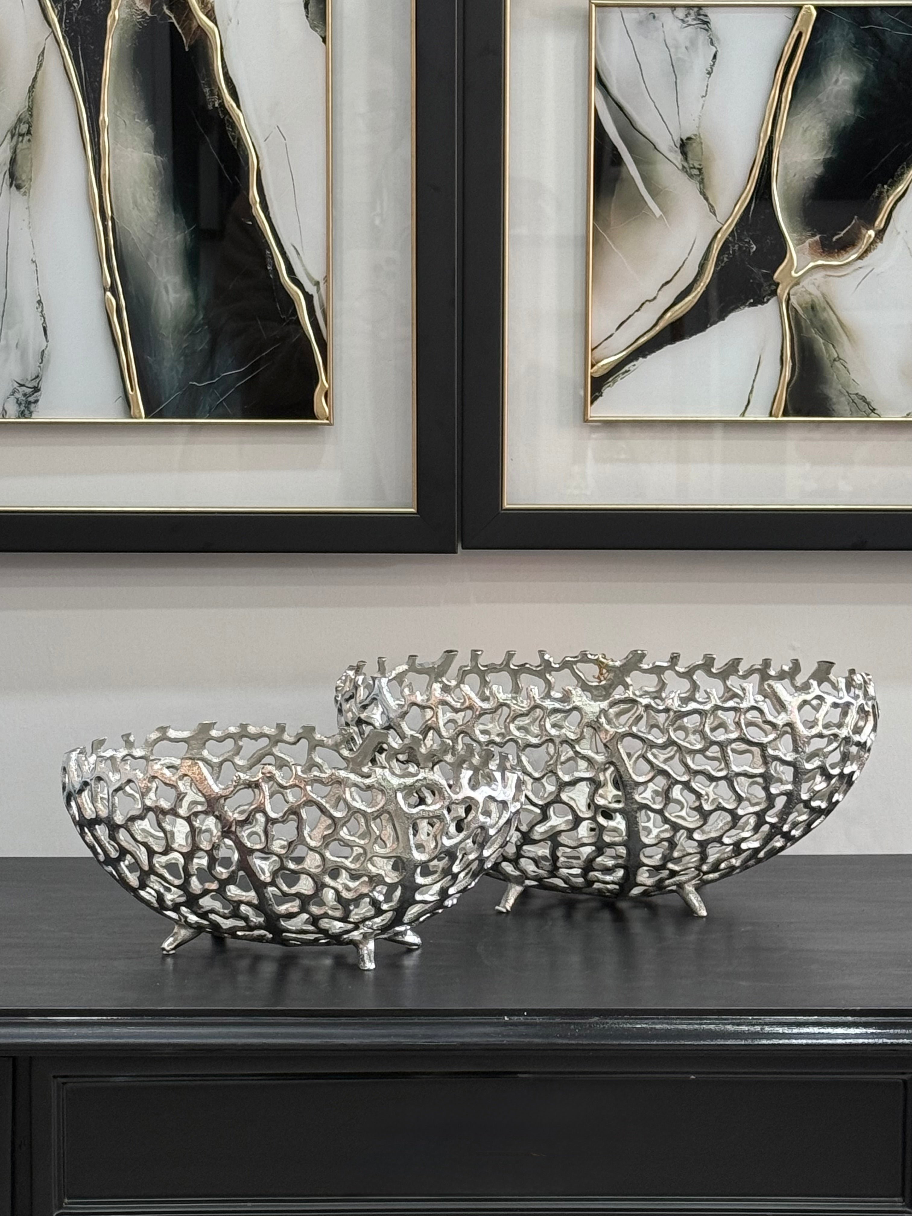 Döküm Kase Desenli  Oval Gümüş 13*28 cm