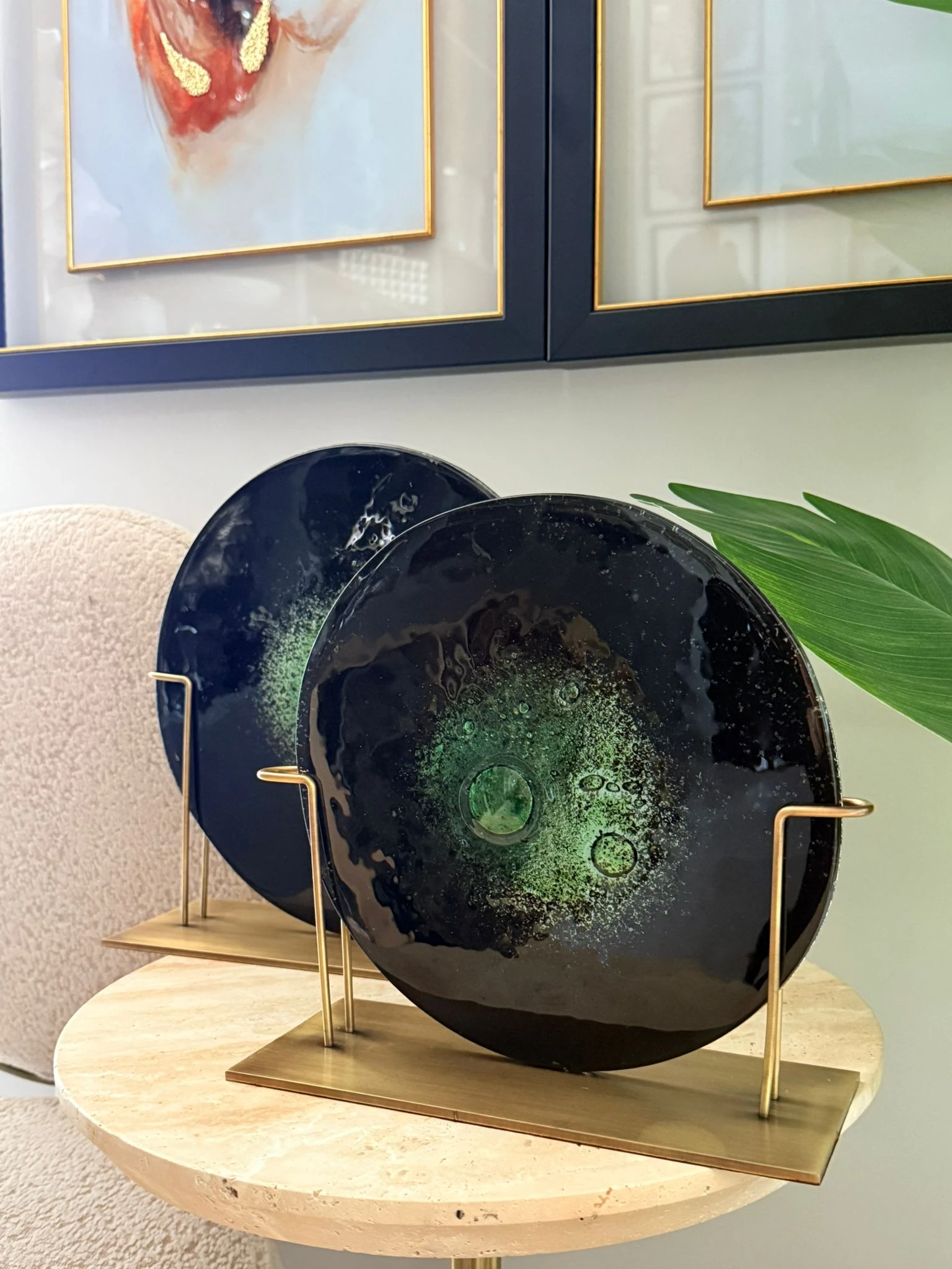 Metal Kaideli Yeşil Siyah  Cam Disk 2li