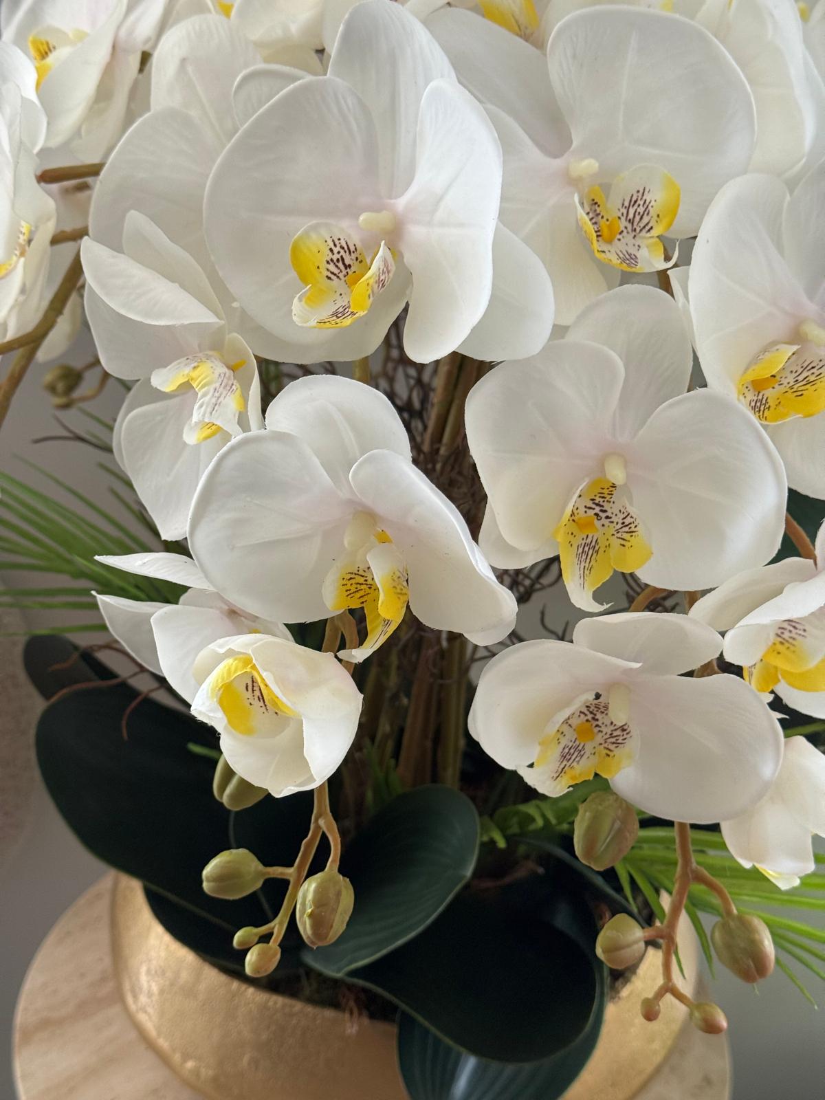 İthal Gold Döküm Vazoda 8Dal Lux Orkide Çiçek Aranjmanı