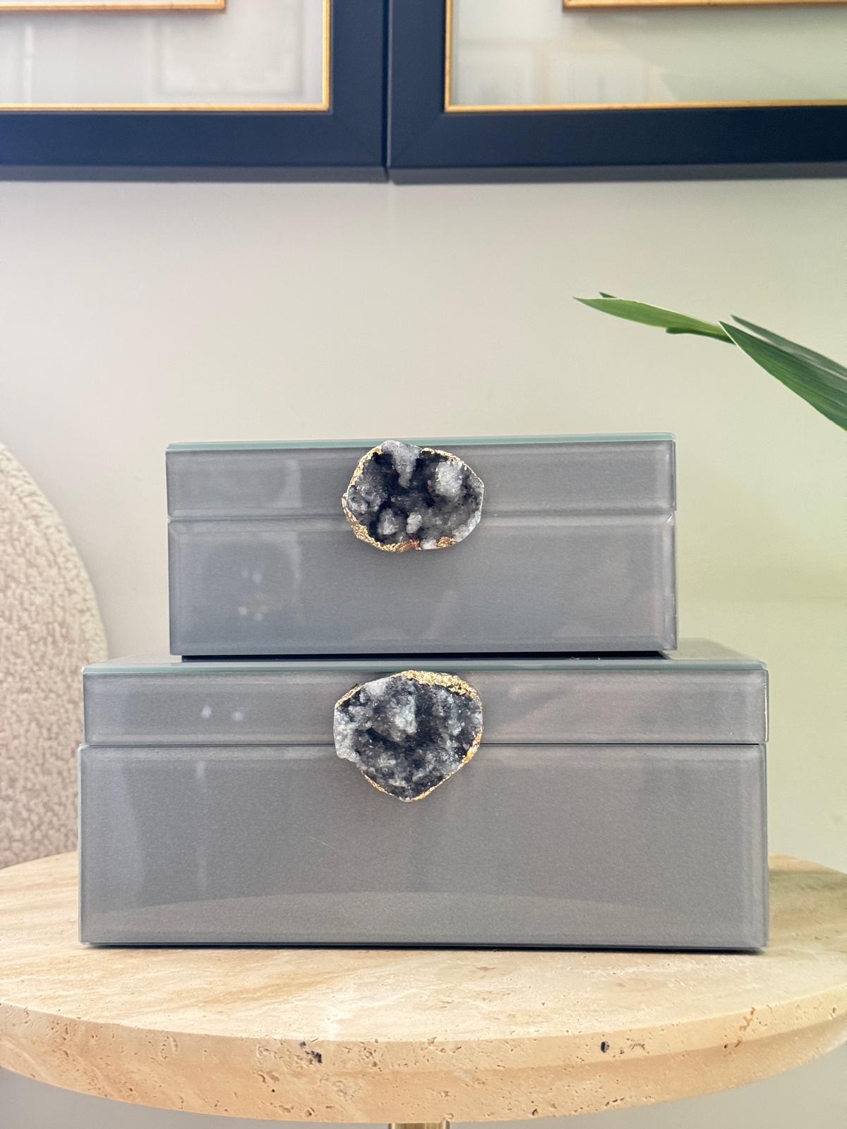 Cam Kutu Doğal Taşlı Gri 2li