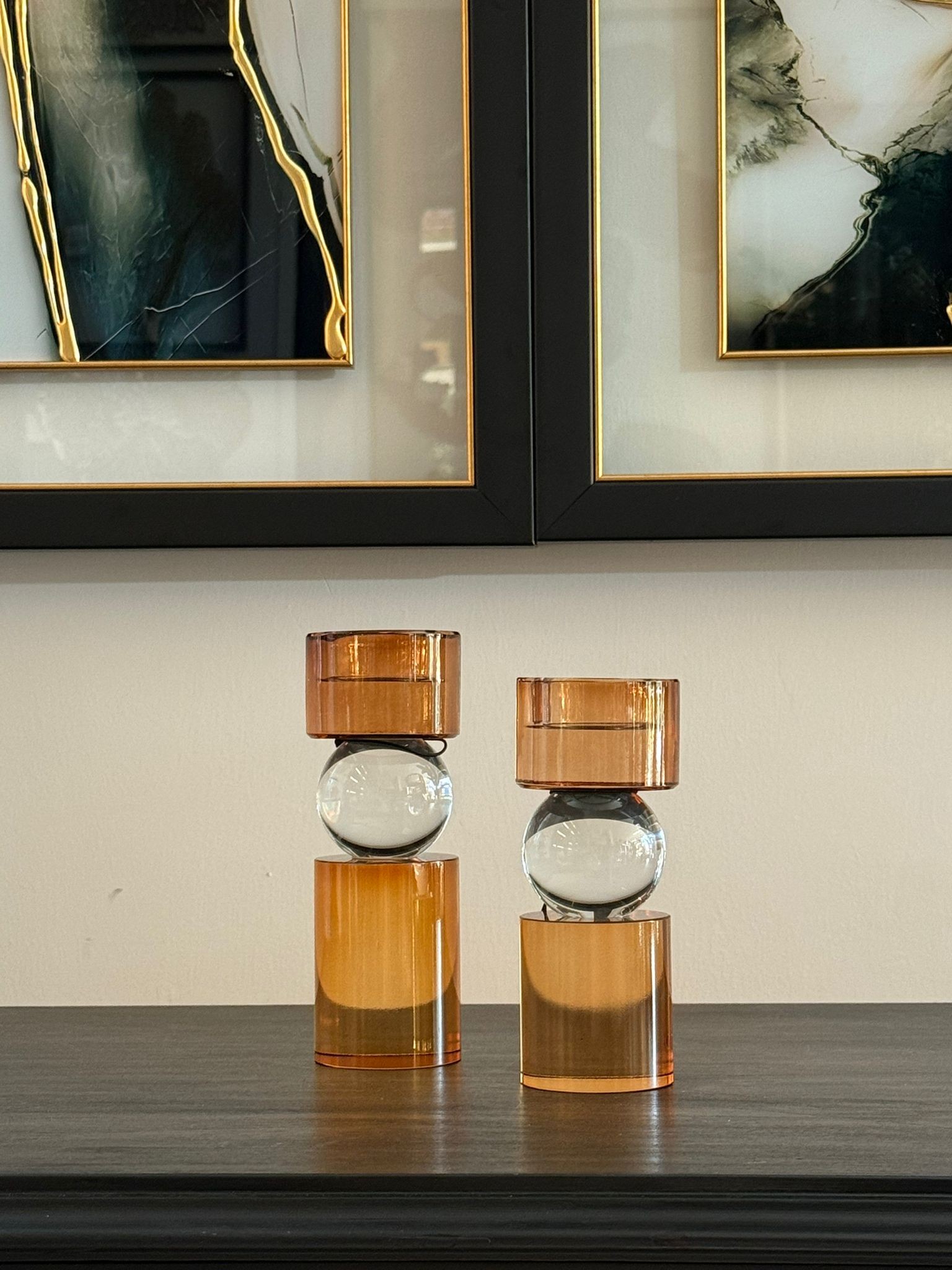 Ortası Top Amber Silindir Mumluk 2li