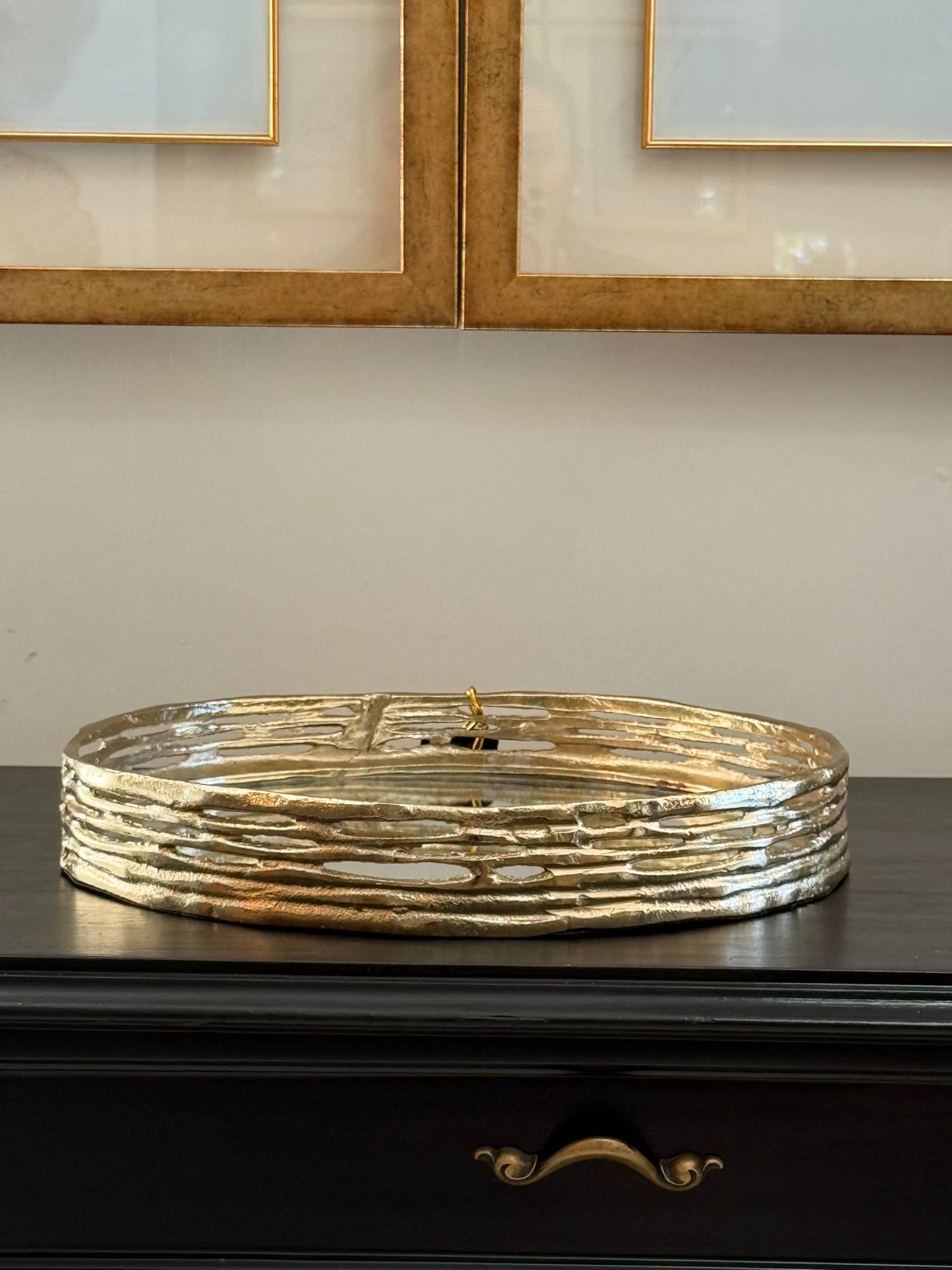 İthal Gold Döküm Aynalı Yuvarlak Tepsi 35*5,5cm