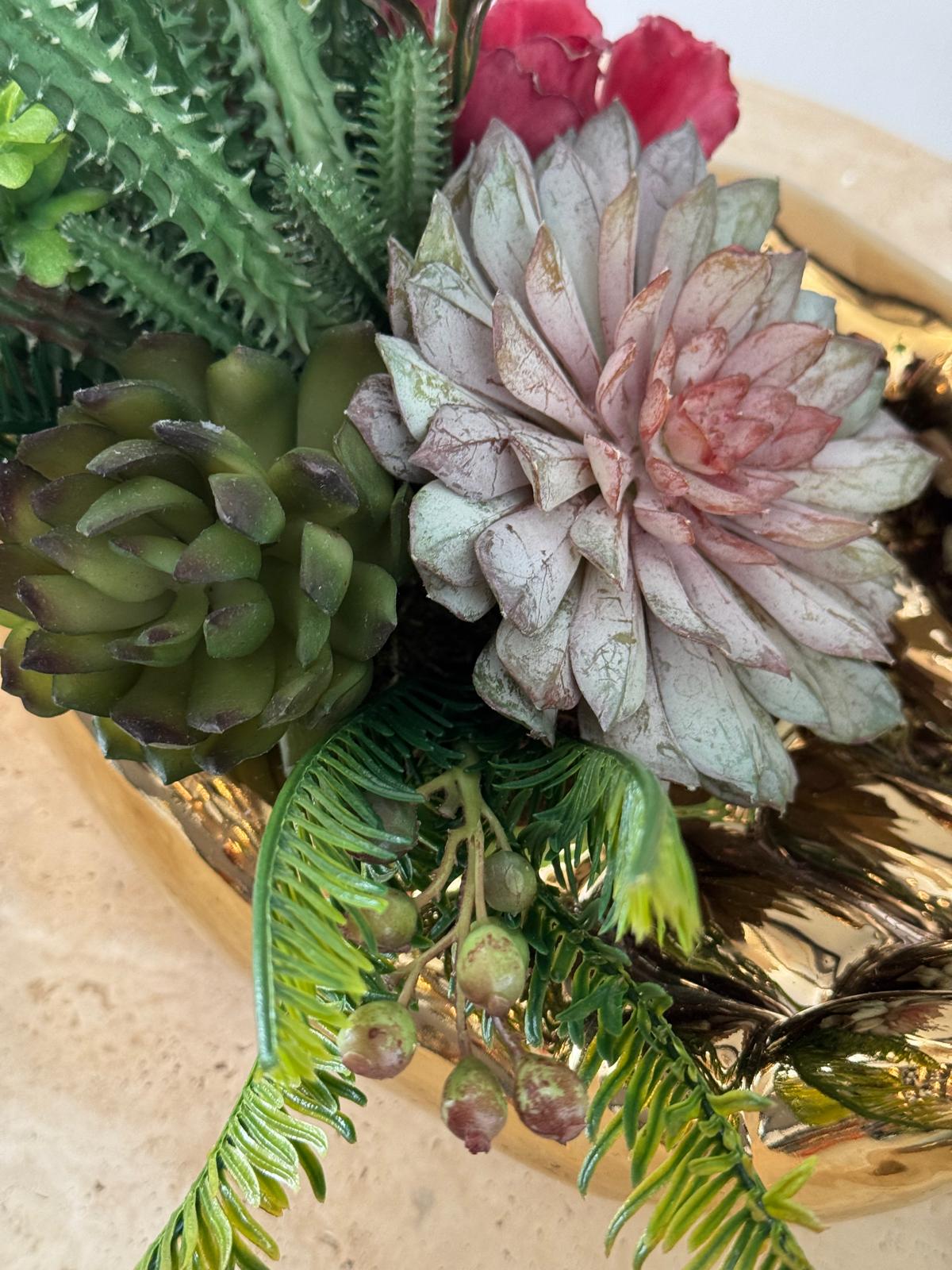 Gold El Vazoda Sukulent Çiçek Aranjman 