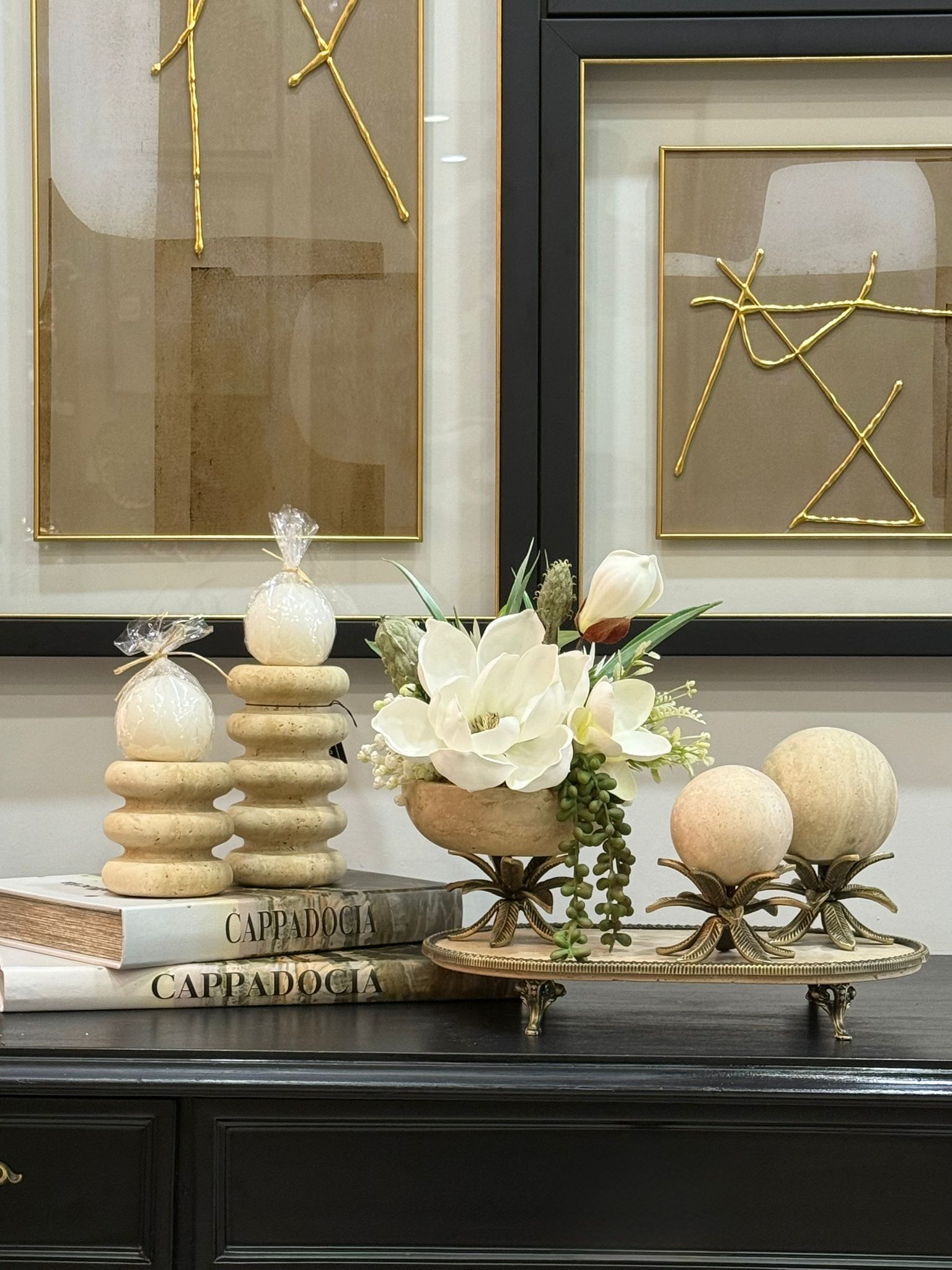 Traverten Oval Eskitme Prinç Ayaklı Sunumluk